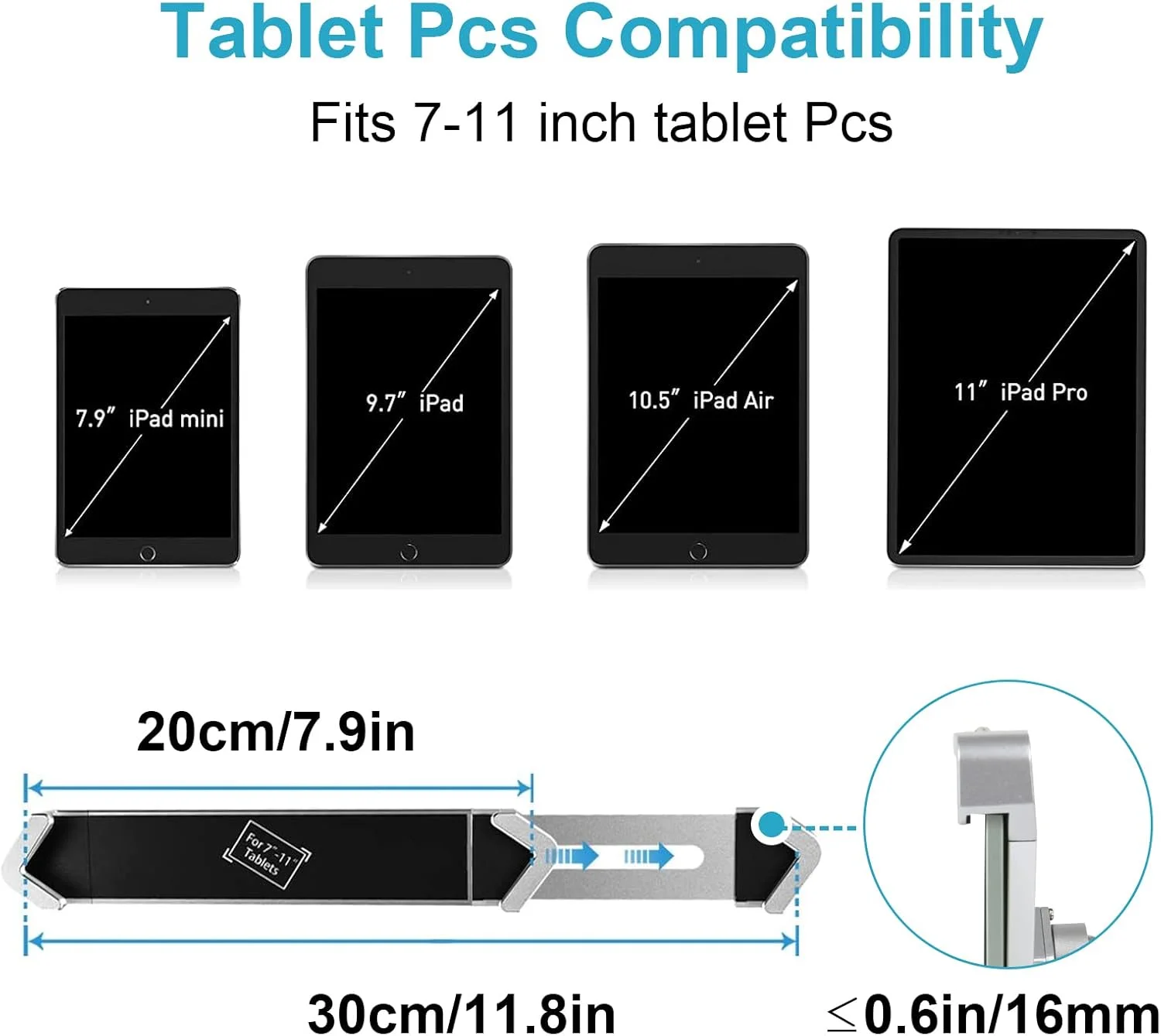 پایه دیواری تبلت با قفل ضد سرقت و کلید، پایه تبلت بازویی سنگین برای کیوسک، POS، فروشگاه برای آیپد پرو ایر مینی، تبلت های گلکسی، سرفیس و سایر تبلت های 7-11 اینچی