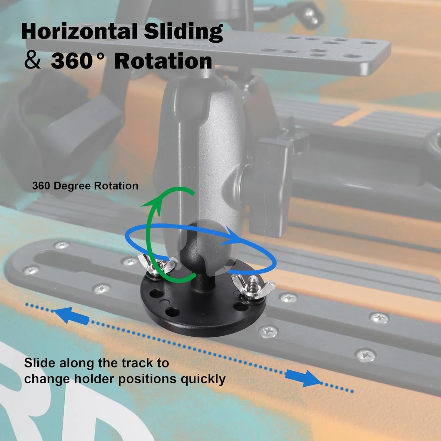 پایه توپی یک اینچی آلومینیومی با پیچ T برای کایاک/قایق، صفحه گرد قابل تنظیم AMPS برای نصب ماهی یاب/تبلت، سازگار با بازوی دوتایی سوکت سایز B یک اینچی