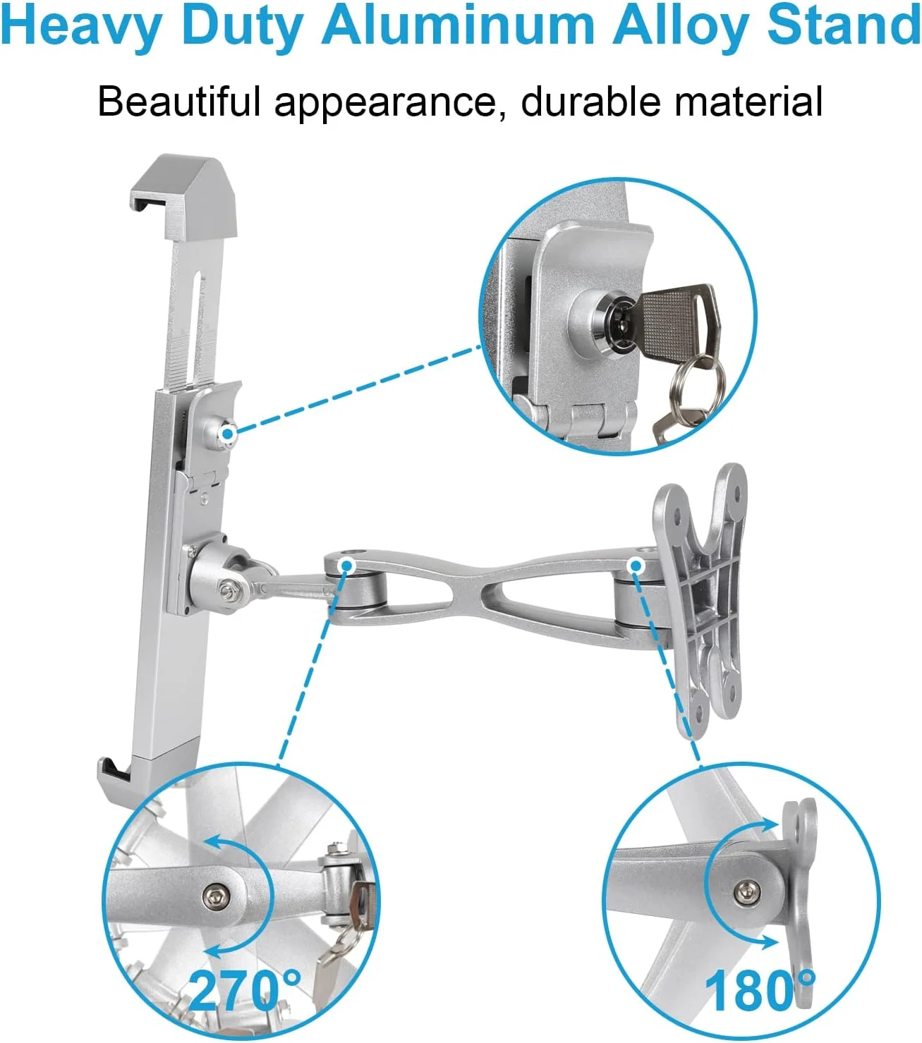 پایه دیواری تبلت با قفل ضد سرقت و کلید، پایه تبلت بازویی سنگین برای کیوسک، POS، فروشگاه برای آیپد پرو ایر مینی، تبلت های گلکسی، سرفیس و سایر تبلت های 7-11 اینچی