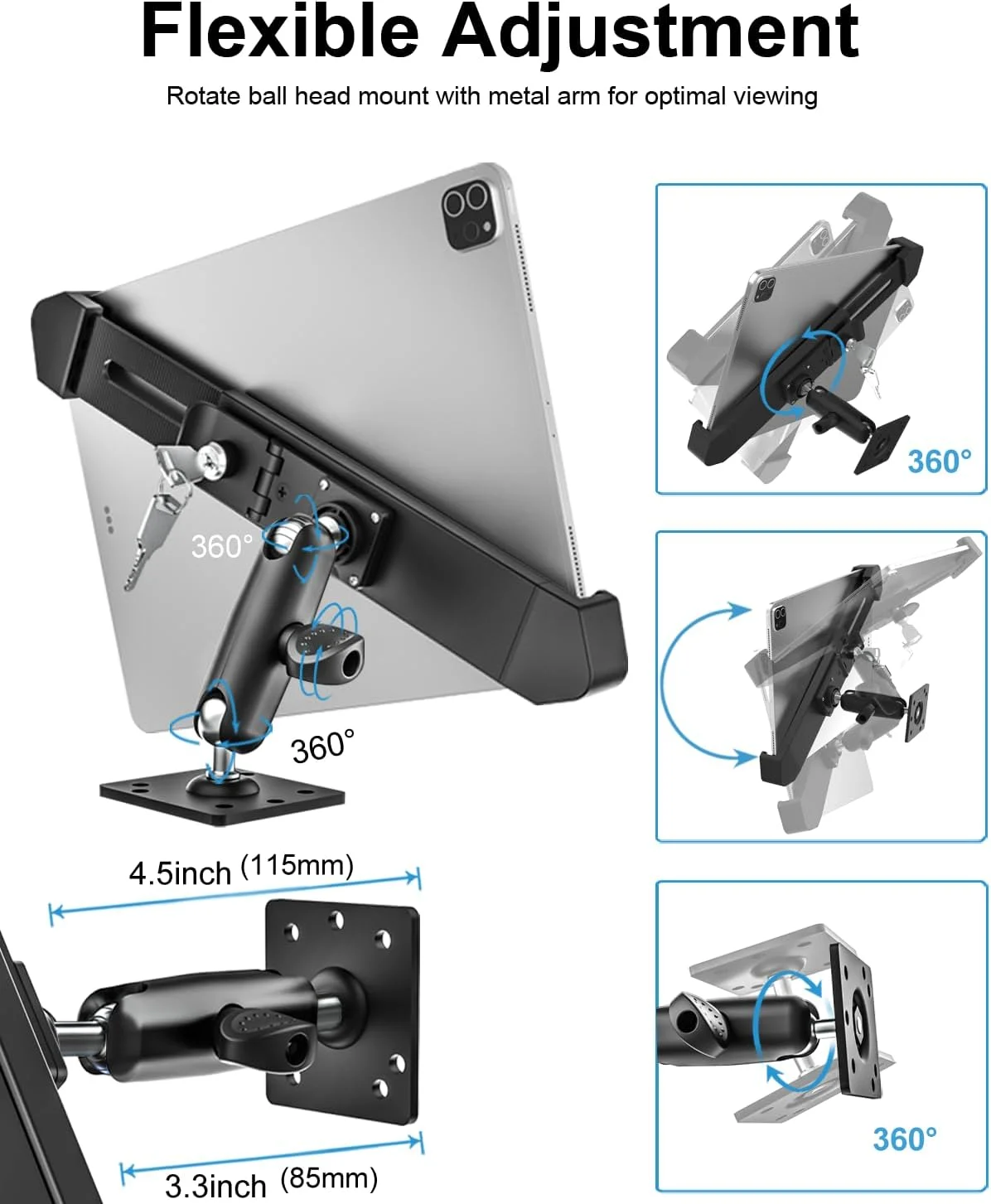پایه دیواری تبلت ضد سرقت woleyi، پایه نگهدارنده تبلت فلزی با قابلیت چرخش 360 درجه همراه با قفل و کلید، سازگار با آیپد پرو 13، ایر، تبلت های سامسونگ گلکسی، سرفیس پرو، گو، فایر HD، دستگاه های 9-14 اینچی پایه دیواری تبلت ضد سرقت woleyi، پایه نگهدارنده تبلت فلزی با قابلیت چرخش 360 درجه همراه با قفل و کلید، سازگار با آیپد پرو 13، ایر، تبلت های سامسونگ گلکسی، سرفیس پرو، گو، فایر HD، دستگاه های 9-14 اینچی