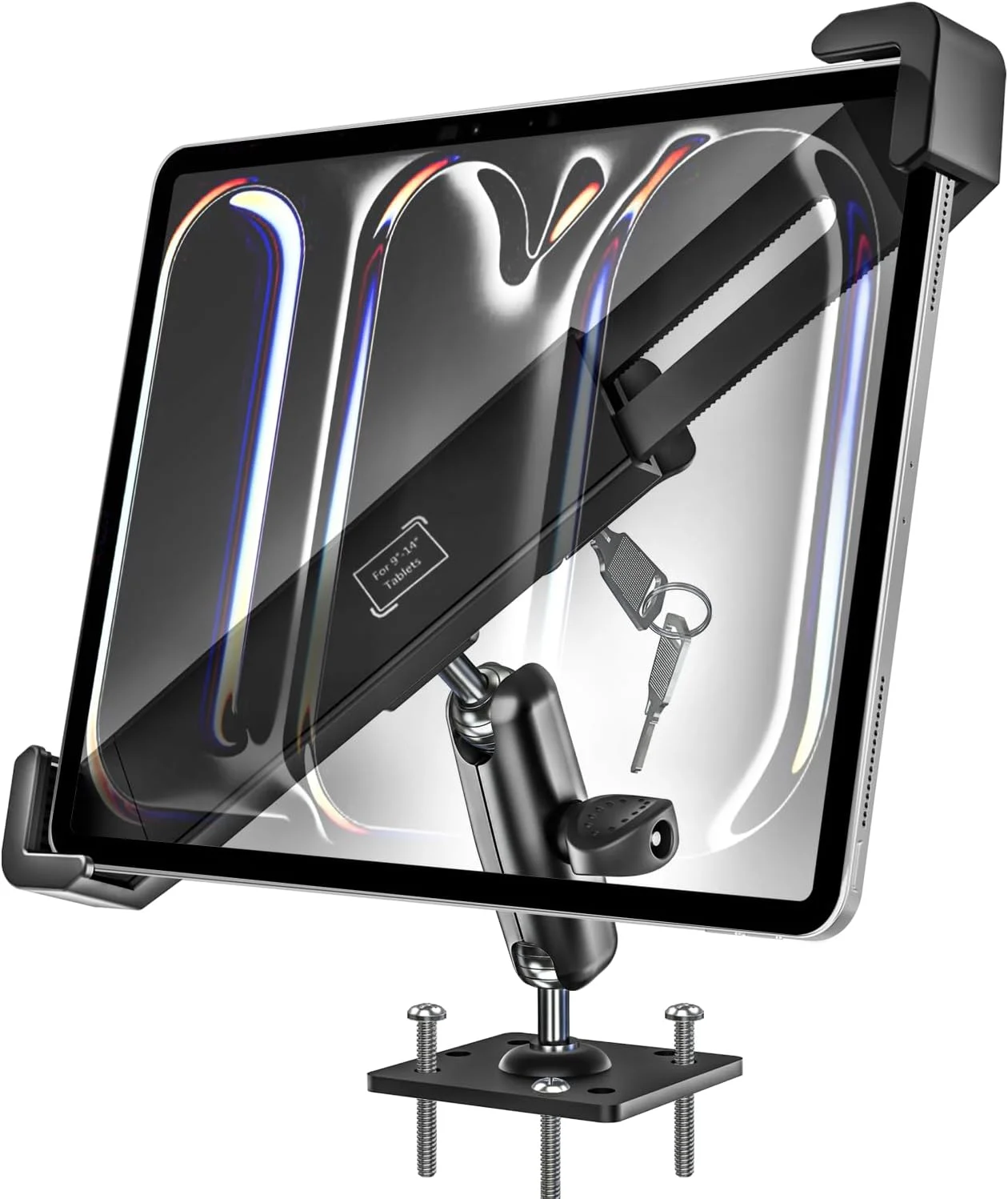 نگهدارنده تبلت ضد سرقت خودرو وولیی - پایه نصب تبلت با قابلیت نصب با دریل برای آیپد پرو 12.9 11/ایر، سرفیس پرو/گو، گلکسی تب، پایه تبلت خودرو برای کامیون/خودروی تجاری/میز کار/دیوار