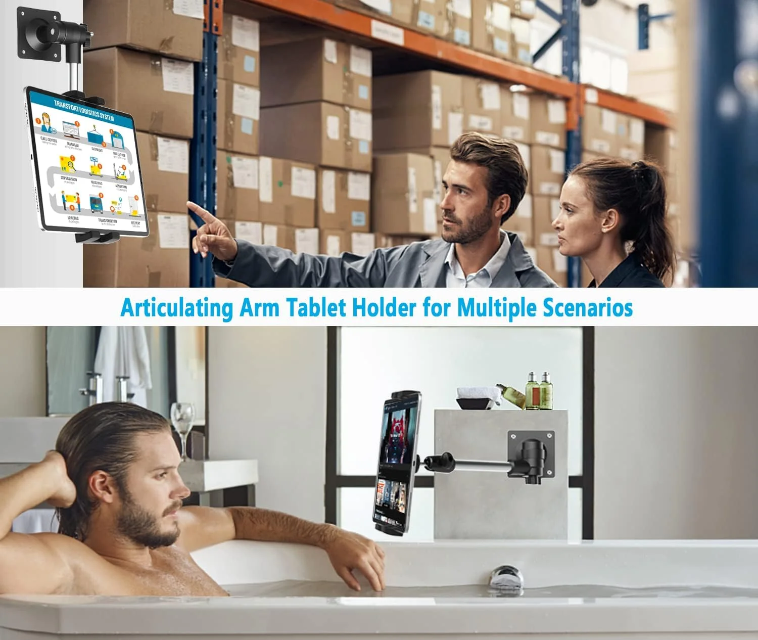 پایه دیواری تبلت قابل تنظیم وولیی، نگهدارنده تبلت دیواری با قابلیت نصب با پیچ برای حمام، اتاق خواب، آشپزخانه، تردمیل، فروشگاه خرده فروشی [پایدار و انعطاف پذیر] برای آیپد پرو ایر مینی، گلکسی، فایر، آیفون، 4-12.9 اینچ