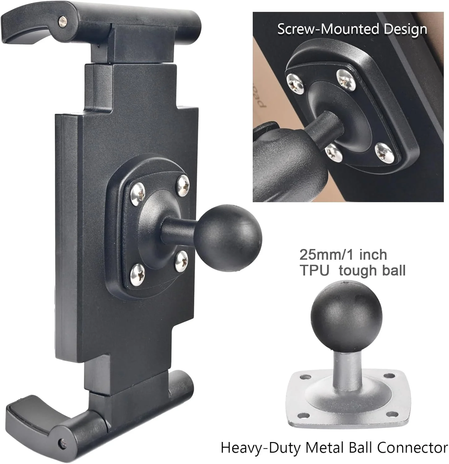 نگهدارنده تبلت توپی 1 اینچی – پایه تبلت نصب شده با پیچ سازگار با سیستم اندازه B، نگهدارنده قابل تنظیم آیپد برای تبلت های 7-12.9 اینچی، داشبورد ماشین کامیون قایق