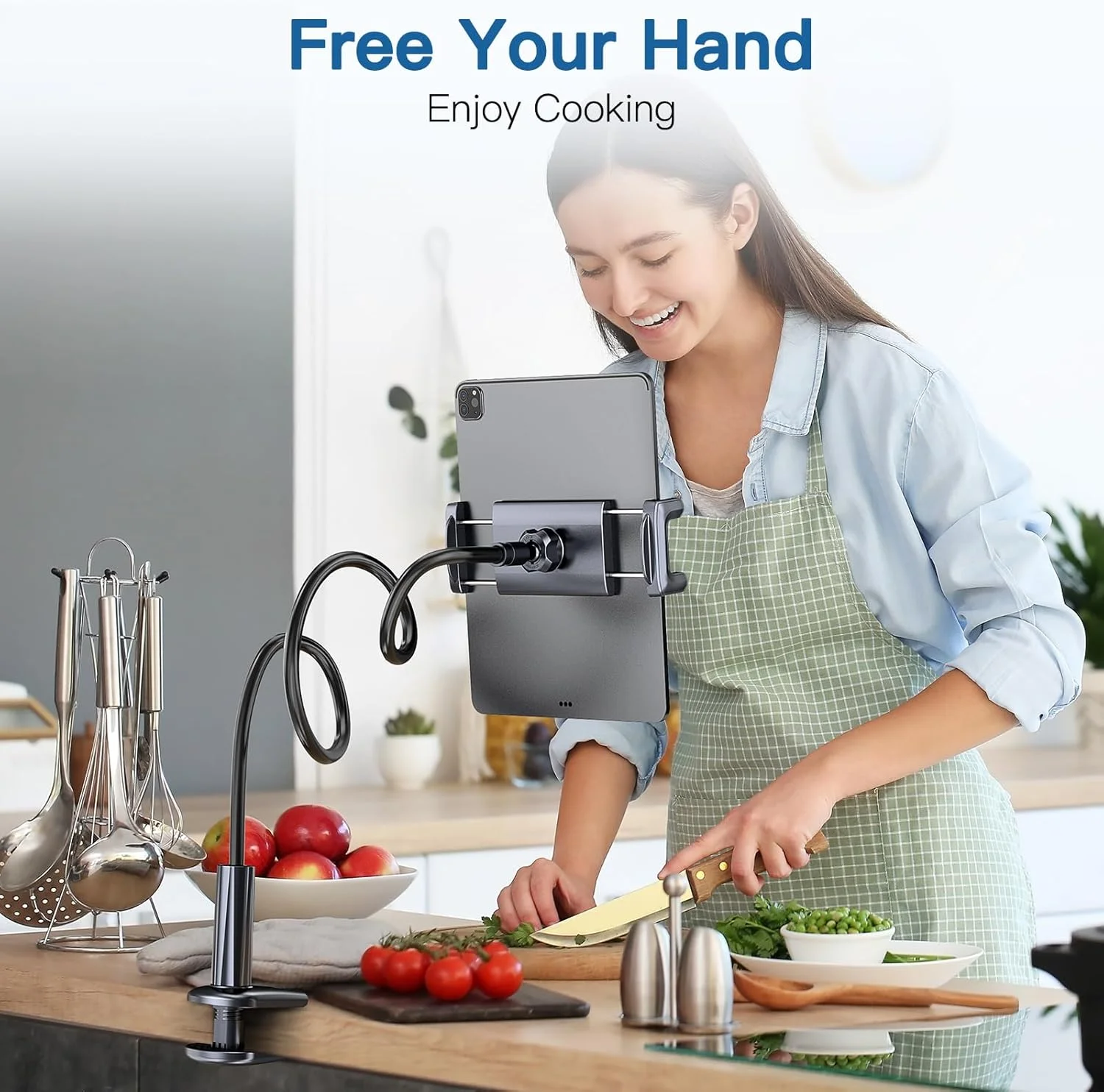 پایه نگهدارنده تبلت برای تخت، میز - بازوی خرطومی بلند قابل تنظیم و انعطاف پذیر، گیره نگهدارنده تبلت سازگار با تلفن همراه/آیفون/آیپد/گلکسی تب/کیندل فایر/یا سایر دستگاه های 4.7-12.9 اینچی.