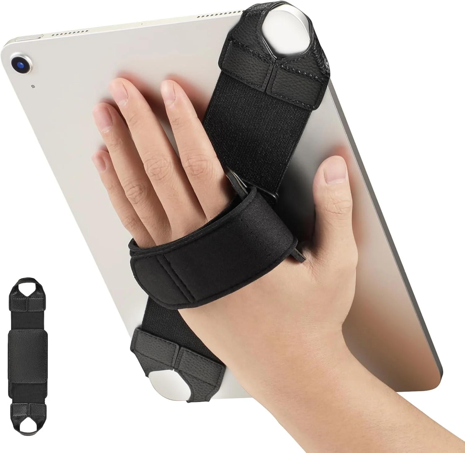 نگهدارنده بند دستی تبلت یونیورسال Fintie برای تبلت‌ها و کتابخوان‌های الکترونیکی 9 تا 11 اینچی، چرخش 360 درجه، چرم PU ایمن، دسته قابل تنظیم قابل حمل برای آیپد، گلکسی تب و تبلت‌های 9-11 اینچی، مشکی