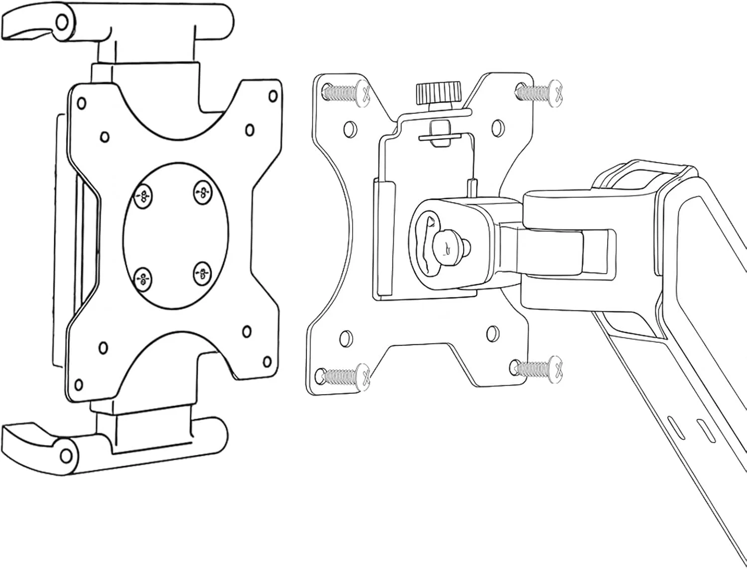 آداپتور یونیورسال VESA برای تبلت ها - نگهدارنده گیره فنری برای آیپد و مانیتورهای قابل حمل تا 15.6 اینچ - مناسب برای VESA 75x75 و 100x100 - سازگار با Surface، Galaxy Tab و لپ تاپ های 2 در 1