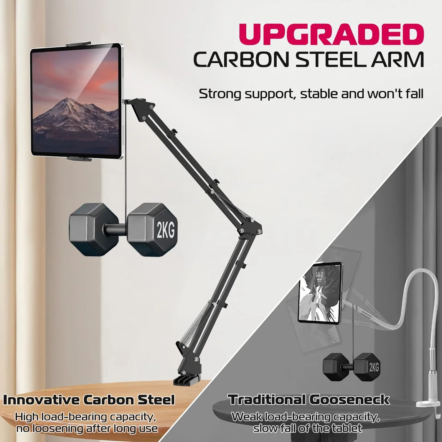 پایه نگهدارنده آیپد ULANZI برای تخت، پایه تبلت T2 برای مطالعه در تخت 360 درجه، پایه آیپد با بازوی انعطاف پذیر، قابل تنظیم ارتفاع و زاویه، پایه آیپد ایر مینی پرو