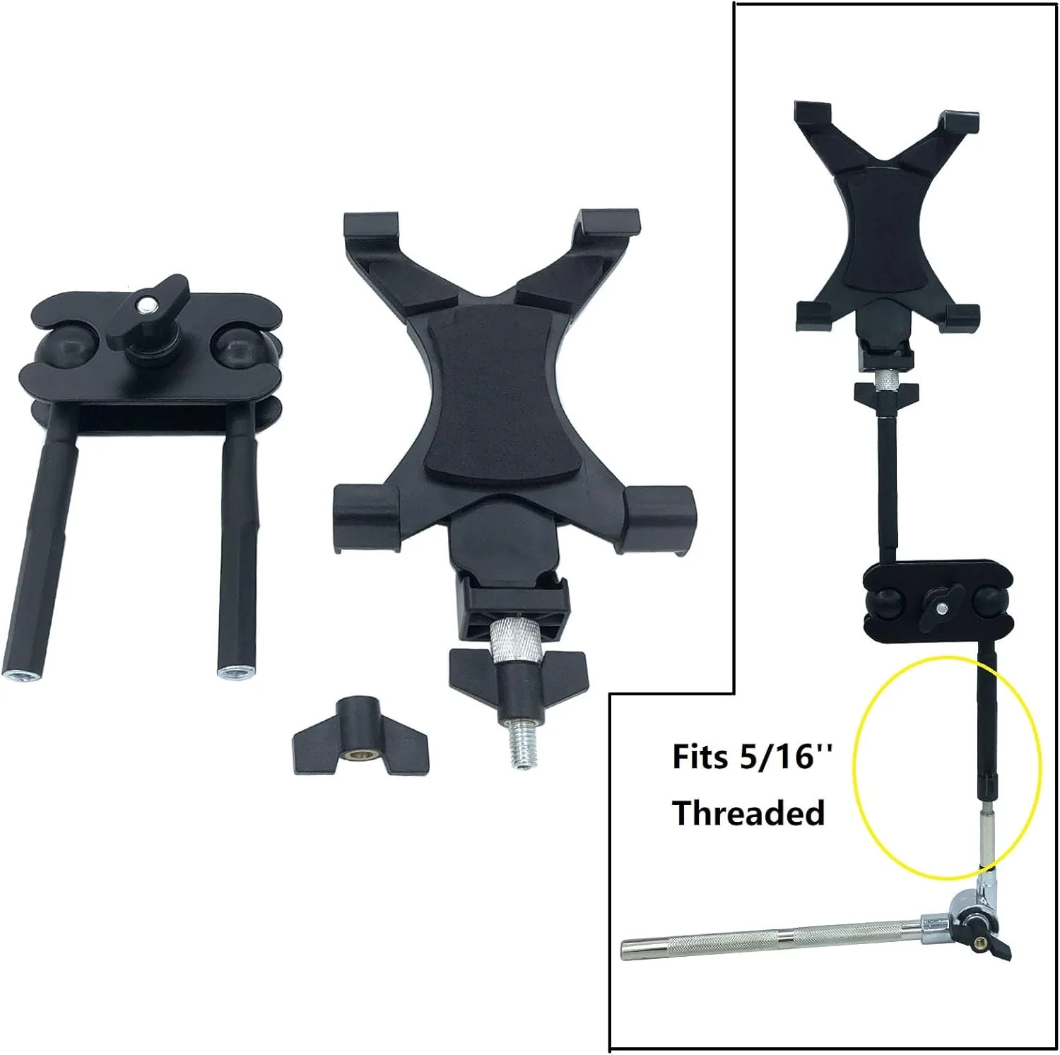 نگهدارنده تبلت برای درام، میله توپی چرخان جهانی با نگهدارنده تبلت 8 تا 11 اینچی برای بازوی نصب کوبه ای رزوه دار 5/16 اینچی