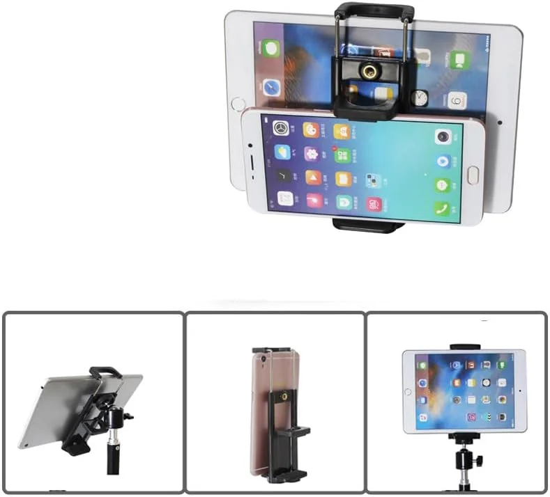 بسته 2 عددی آداپتور پایه نگهدارنده تبلت یونیورسال با رزوه استاندارد 1/4 اینچی، گیره نگهدارنده تبلت و گوشی 2 در 1 برای سه پایه دوربین گوشی هوشمند آیپد آیفون، پایه مونوپاد و میله سلفی