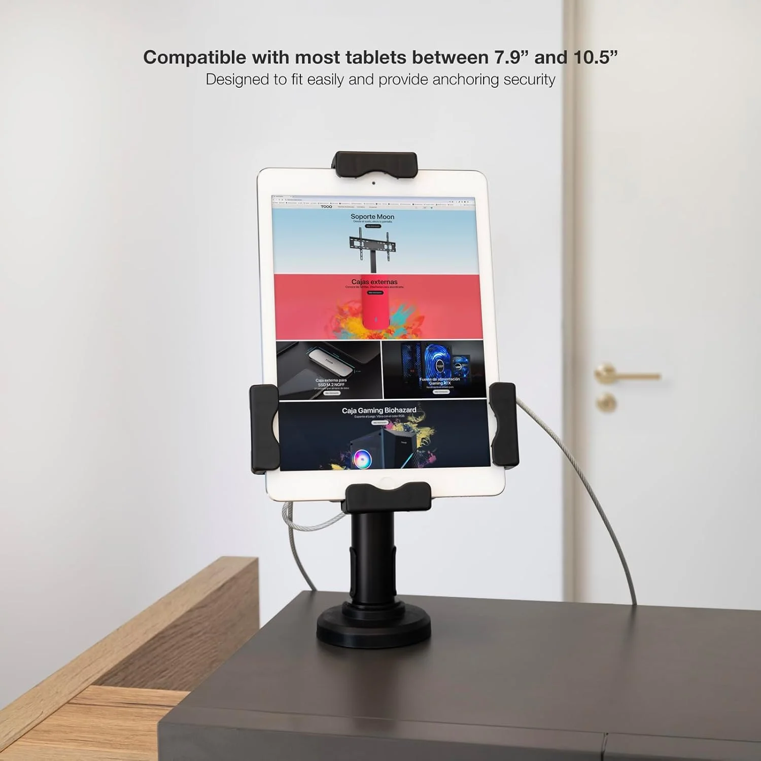 پایه رومیزی/دیواری حرفه ای تبلت TooQ TQTDS0812 با قفل ضد سرقت، مشکی