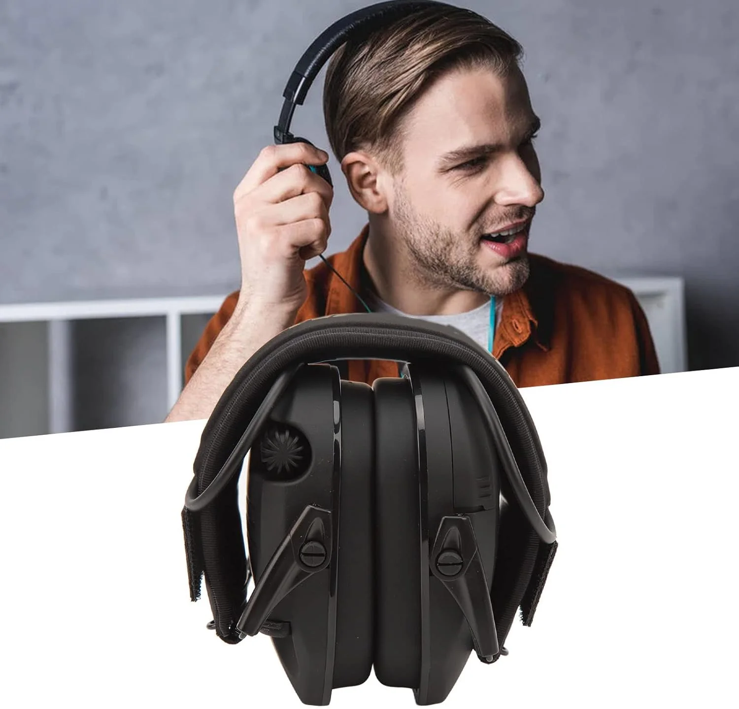 گوشی محافظ گوش تانگلی با قابلیت حذف نویز، تاشو با پد نرم، کاهش نویز برای باغبانی، ساخت و ساز، صنعت، ایمنی شنوایی مردان و زنان، گوشی محافظ گوش روی سر (مشکی)