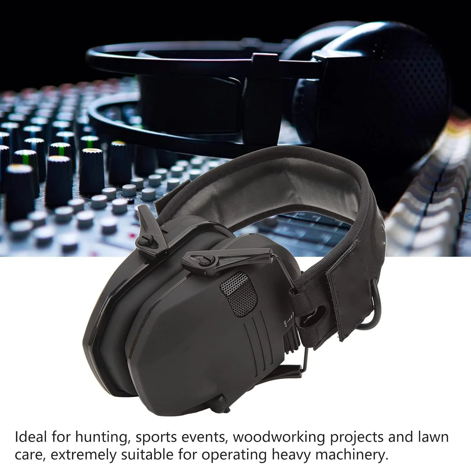 گوشی محافظ گوش تانگلی با قابلیت حذف نویز، تاشو با پد نرم، کاهش نویز برای باغبانی، ساخت و ساز، صنعت، ایمنی شنوایی مردان و زنان، گوشی محافظ گوش روی سر (مشکی)