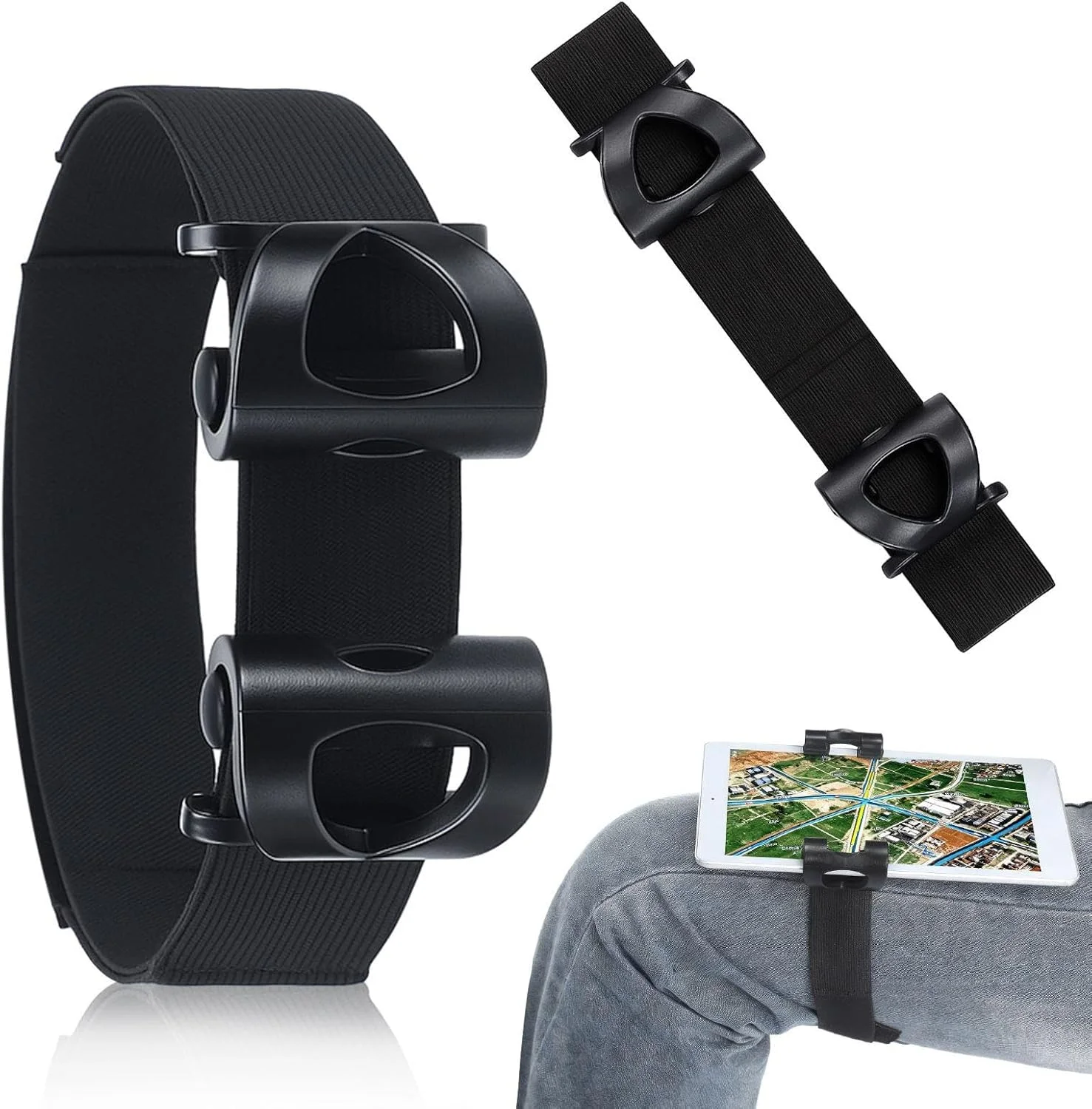 یک عدد نگهدارنده زانو قابل تنظیم و جهانی برای تبلت و تلفن های 3 تا 12 اینچی، با قابلیت تنظیم زاویه دید، طراحی ضد لغزش برای خلبانان، قایق سواری، ویلچر و کالسکه، مناسب برای تبلت ها و تلفن های هوشمند، مشکی