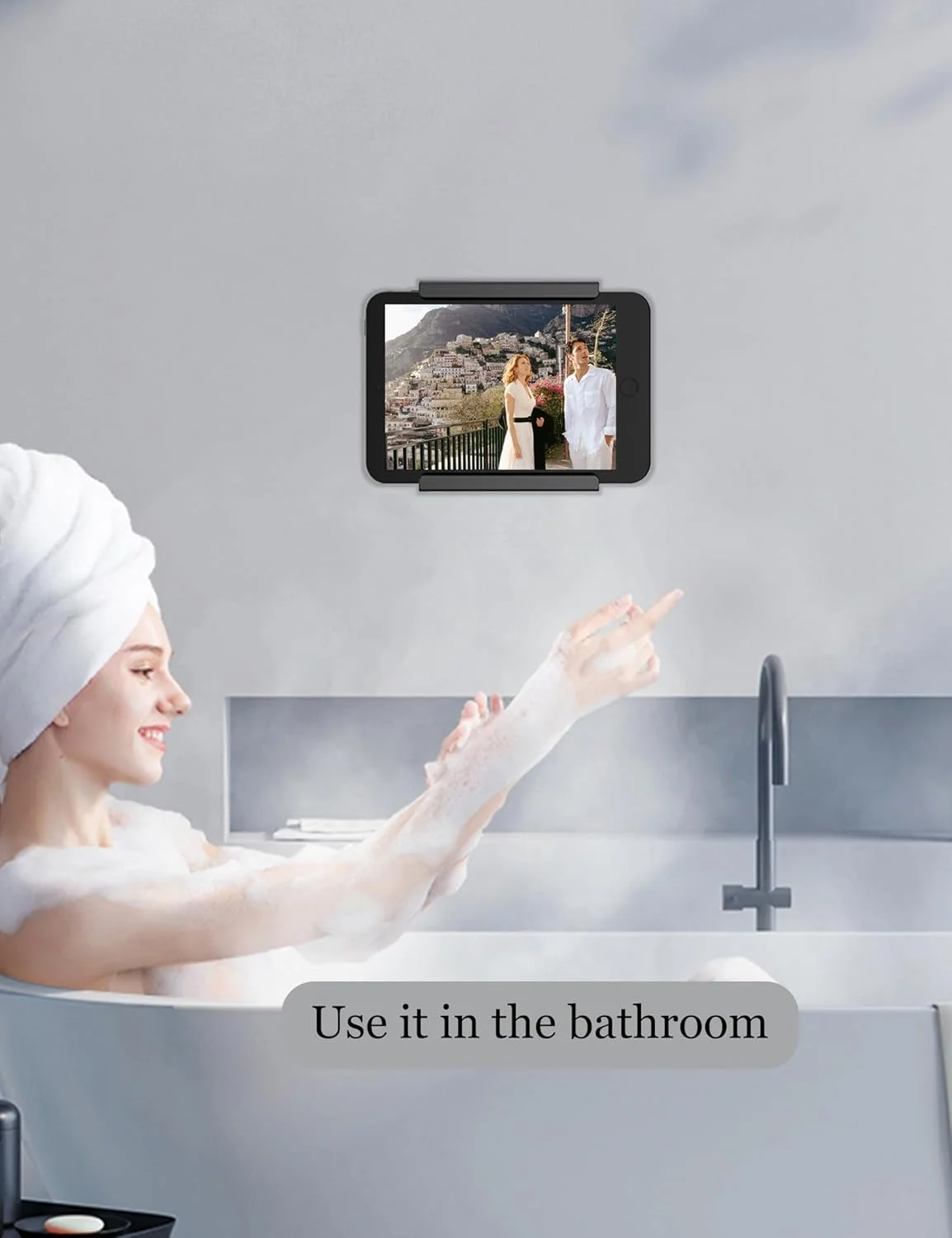 پایه دیواری تبلت برای آیپد مینی، آیپد پرو، آیپد ایر، نگهدارنده تبلت جهانی، برای کیندل، کتابخوان الکترونیکی و نگهدارنده تلفن دیواری برای آیفون، ثابت شده توسط چسب یا پیچ (مشکی)