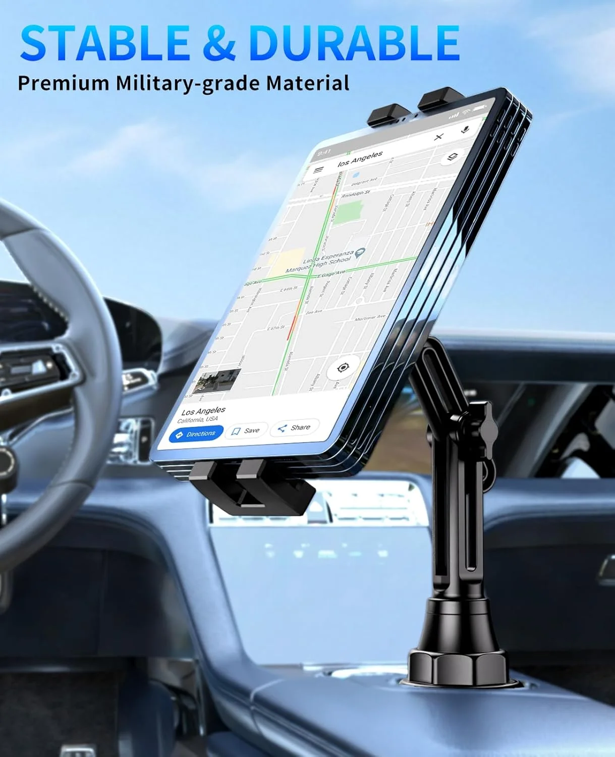 نگهدارنده تبلت برای خودرو، پایه نگهدارنده تبلت لیوانی خودرو برای آیپد، گیره عمیق 1.38 و پایه قابل تنظیم ارتفاع 14.5، چرخش 360 درجه، مناسب برای دستگاه های 4.7-12.9 اینچی آیپد پرو/ایر/مینی، گلکسی تب، سوییچ، آیفون 14/13/12