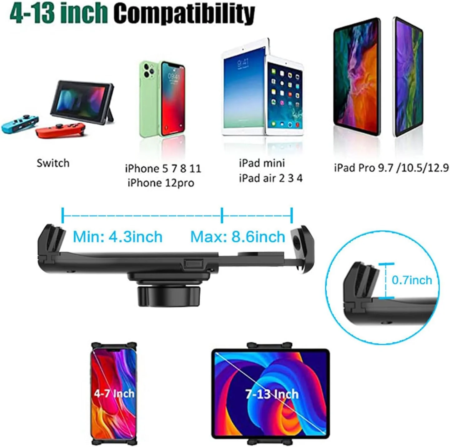 پایه تبلت برای خودرو، پایه نگهدارنده تبلت و آیپد داخل جا لیوانی خودرو، لوازم ضروری سفر جاده ای، قابل تنظیم برای تلفن همراه و آیپد 4 تا 13 اینچی