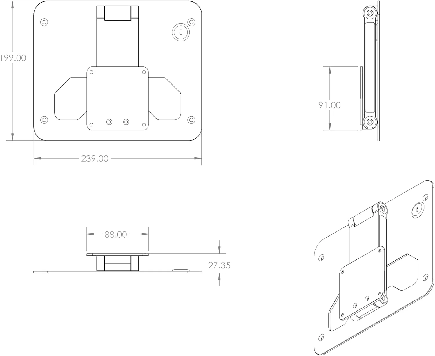پایه رومیزی تاشو آلومینیومی TABcare با قابلیت چرخش 180 درجه به جلو و عقب، پشتیبانی از VESA 75x75mm