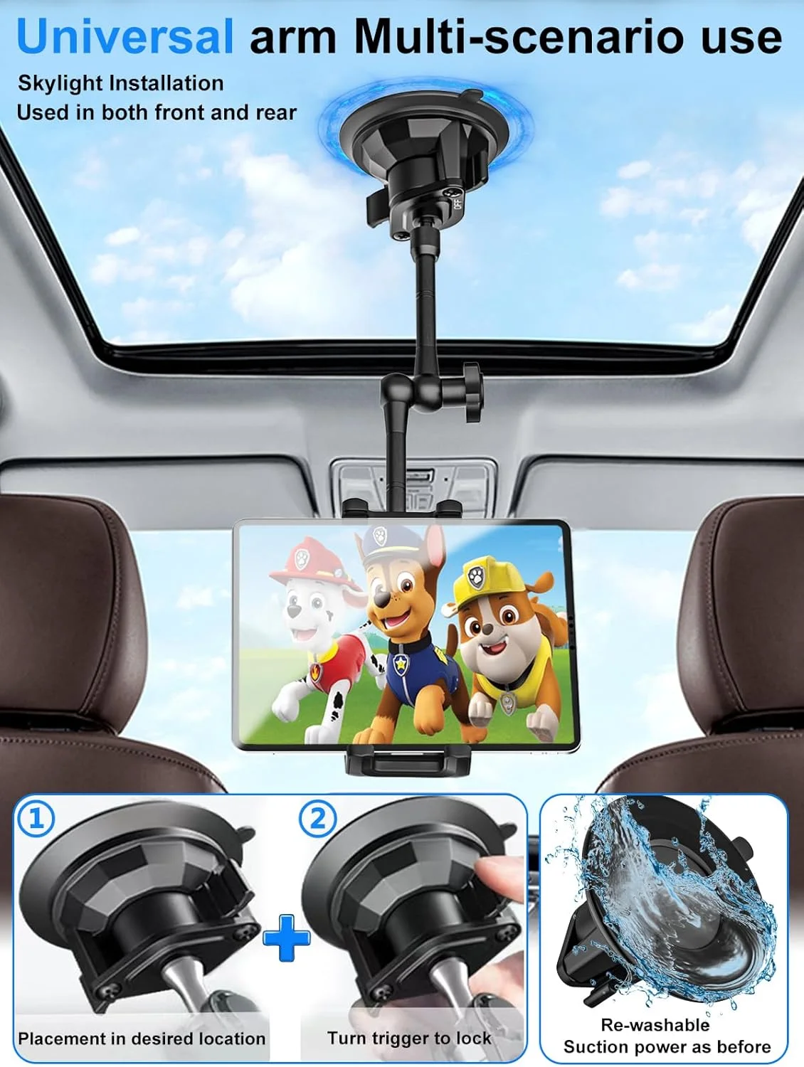 پایه نگهدارنده تبلت سانروف برای خودرو/کامیون [آخرین مدل ضد لرزش] پایه تبلت شیشه جلو داشبورد برای کامیون/خودرو/پیکاپ، پایه سانروف سنگین آیپد برای آیپد پرو ایر 4-12.9 اینچی، زد فولد، آیفون