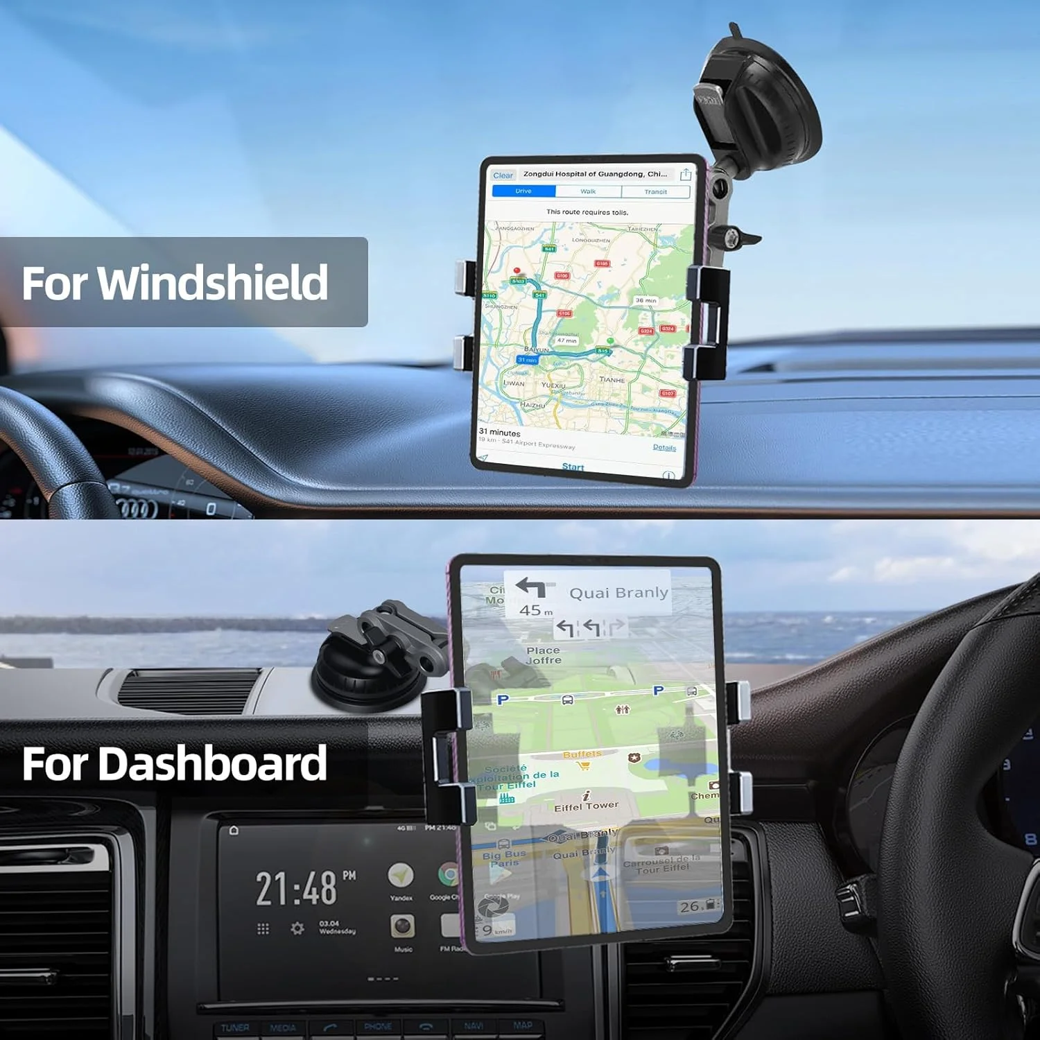 پایه نگهدارنده تبلت و گوشی برای کامیون، با مکنده فوق العاده قوی/پایه چسبی، قابل نصب روی دیوار، داشبورد آشپزخانه و شیشه جلو، دارای بازوی فلزی 360 درجه برای آیپد پرو/ایر/مینی/گلکسی تب/گوشی های 4.7 تا 12.9 اینچی