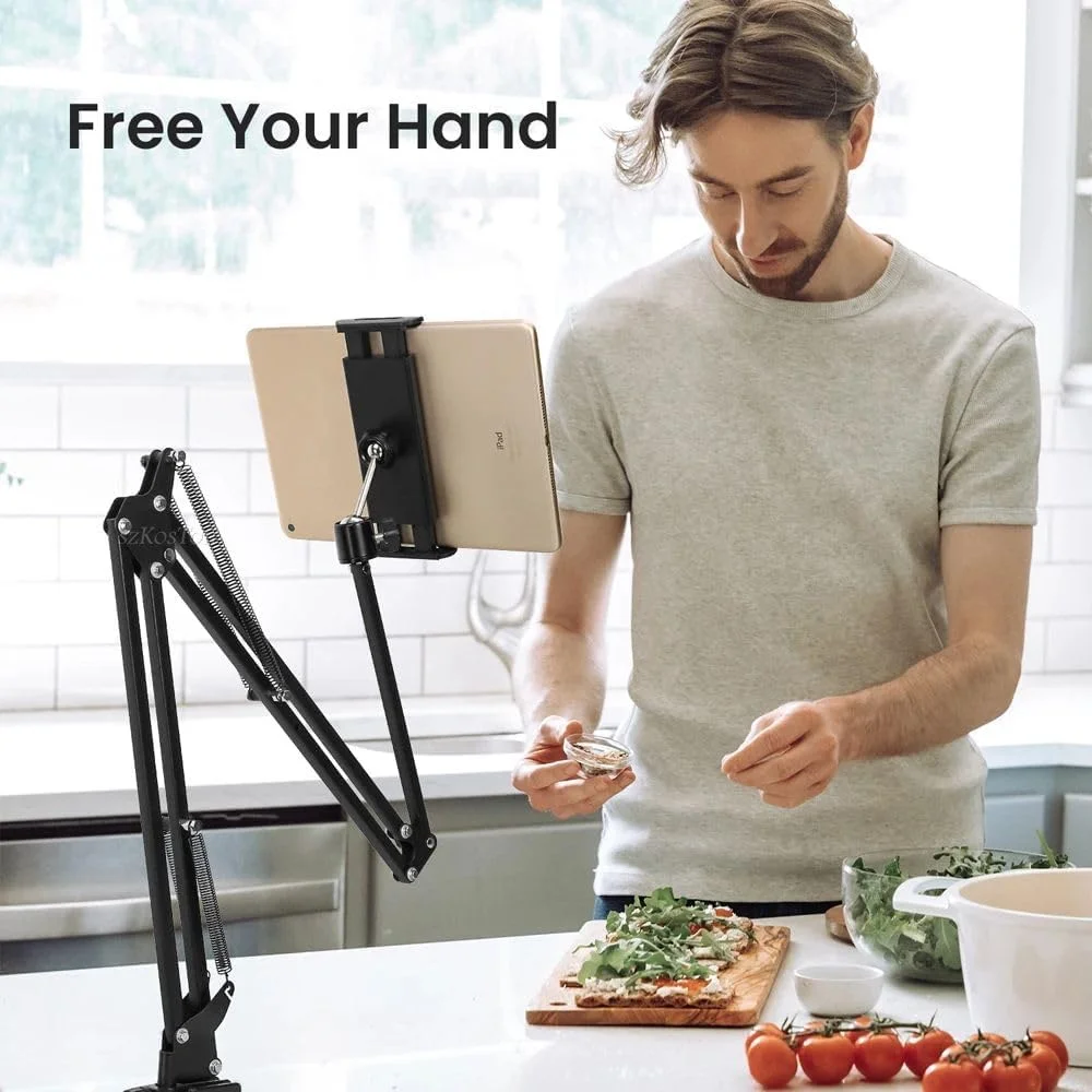 پایه نگهدارنده تبلت برای میز، پایه تبلت تاشو برای میز، گیره بازوی تبلت انعطاف پذیر سازگار با آیپد/آیفون 15/آیپد پرو/ان-سوییچ، کیندل فایر، یا سایر دستگاه های 4.5 تا 12.9 اینچی - مناسب برای مطالعه