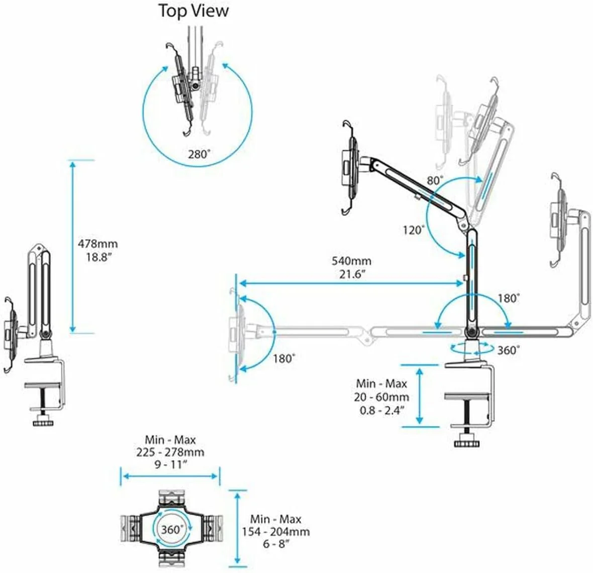بازوی نگهدارنده تبلت رومیزی StarTech.Com - پایه تبلت مفصلی - برای تبلت های 9 تا 11 اینچی - نگهدارنده تبلت آیپد یا اندروید - قفل شو - فولاد، سفید (بازسازی شده)