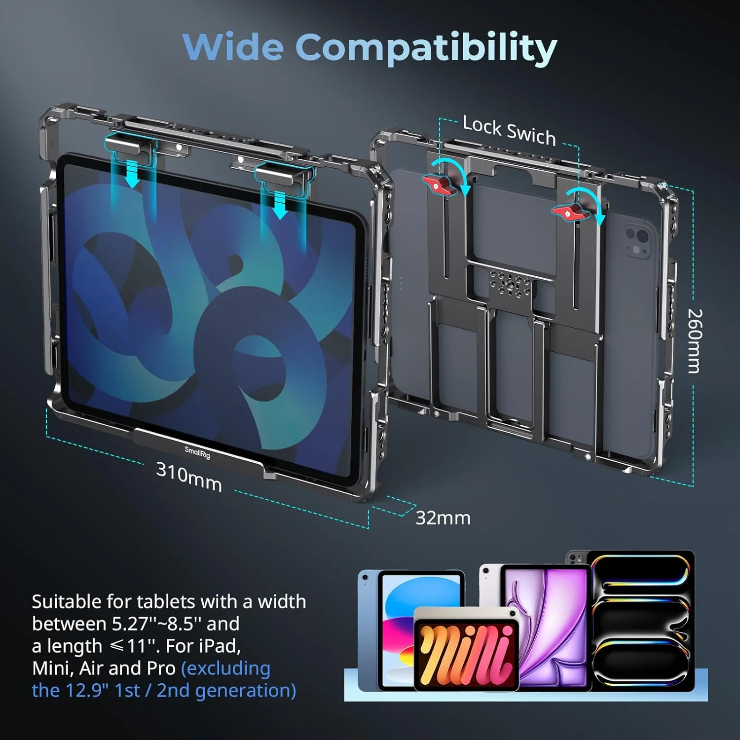 کیج فلزی یونیورسال اسمالریگ برای آیپد، آداپتور مانت سهپایه مانیتور مناسب برای آیپد پرو 12.9، ایر، مینی و غیره، با سوراخهای 1/4 اینچ -20، 3/8 اینچ -16، مانت کفشک سرد - MD5059 کیج فلزی یونیورسال اسمالریگ برای آیپد، آداپتور مانت سهپایه مانیتور مناسب برای آیپد پرو 12.9، ایر، مینی و غیره، با سوراخهای 1/4 اینچ -20، 3/8 اینچ -16، مانت کفشک سرد - MD5059