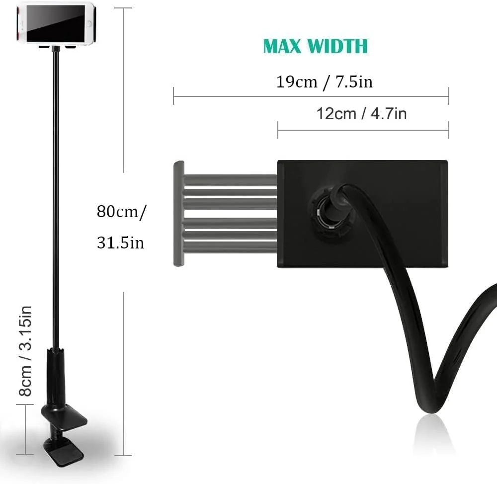 پایه تبلت گردن غازی، استند تبلت انعطاف پذیر، بازوی تنبل تبلت با قابلیت تنظیم 360 درجه، گیره نگهدارنده تخت برای آیپد و تلفن های هوشمند 4.7-10.1 اینچ