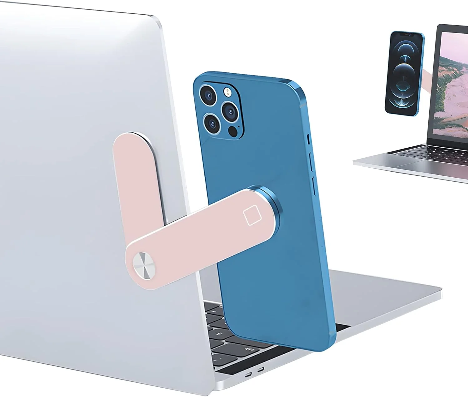 نگهدارنده تاشو مغناطیسی گوشی موبایل آلیاژ آلومینیوم قابل تنظیم SV، گیره نصب جانبی تبلت تلفن همراه، نمایش دو صفحه با زاویه چرخان، چند وظیفه ای (صورتی)