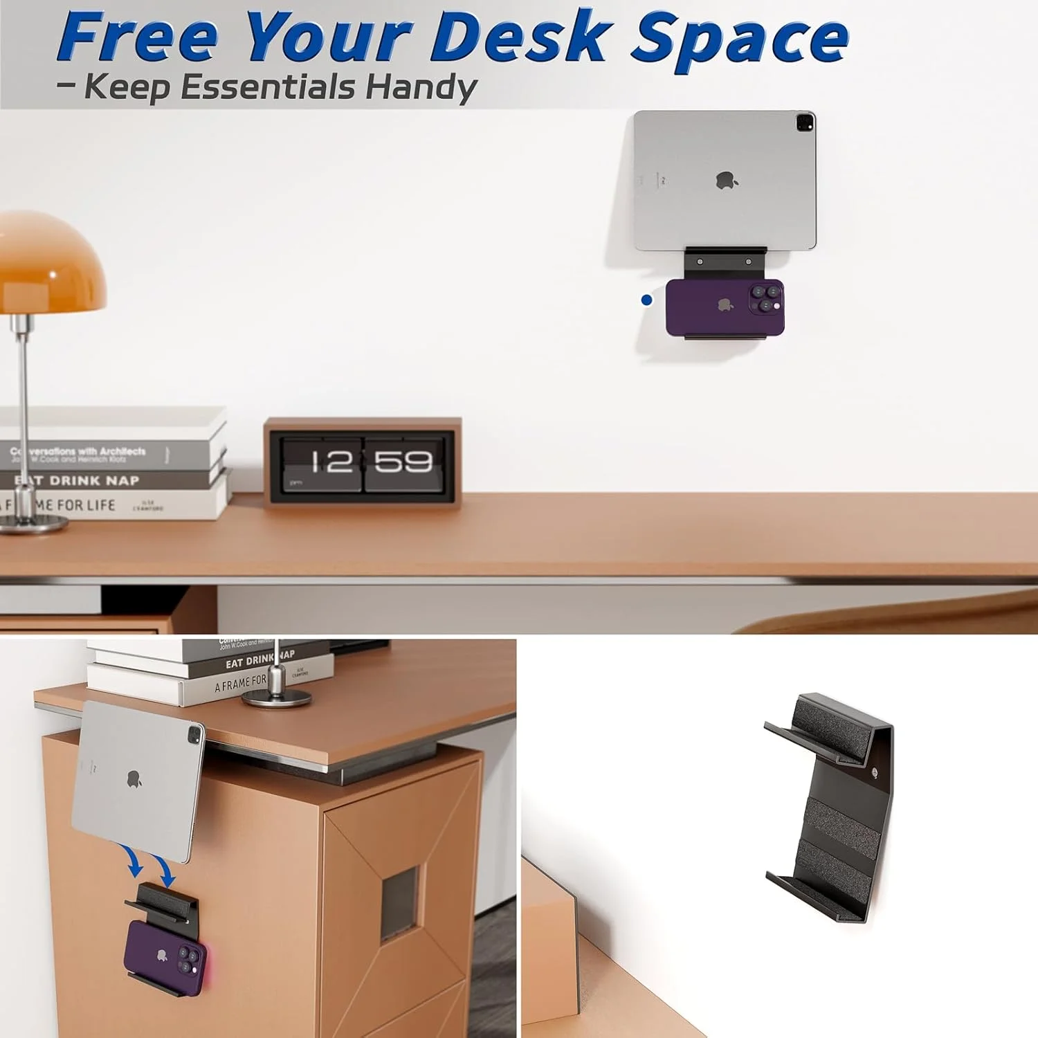 نگهدارنده دیواری sciuU با 2 شیار عمودی برای تلفن همراه، تبلت، کتابخوان الکترونیکی، کنترل از راه دور، نگهدارنده فلزی جهانی برای 2 دستگاه با ضخامت کمتر از 18 میلی متر، نگهدارنده برای خانه، دفتر، اتاق خواب