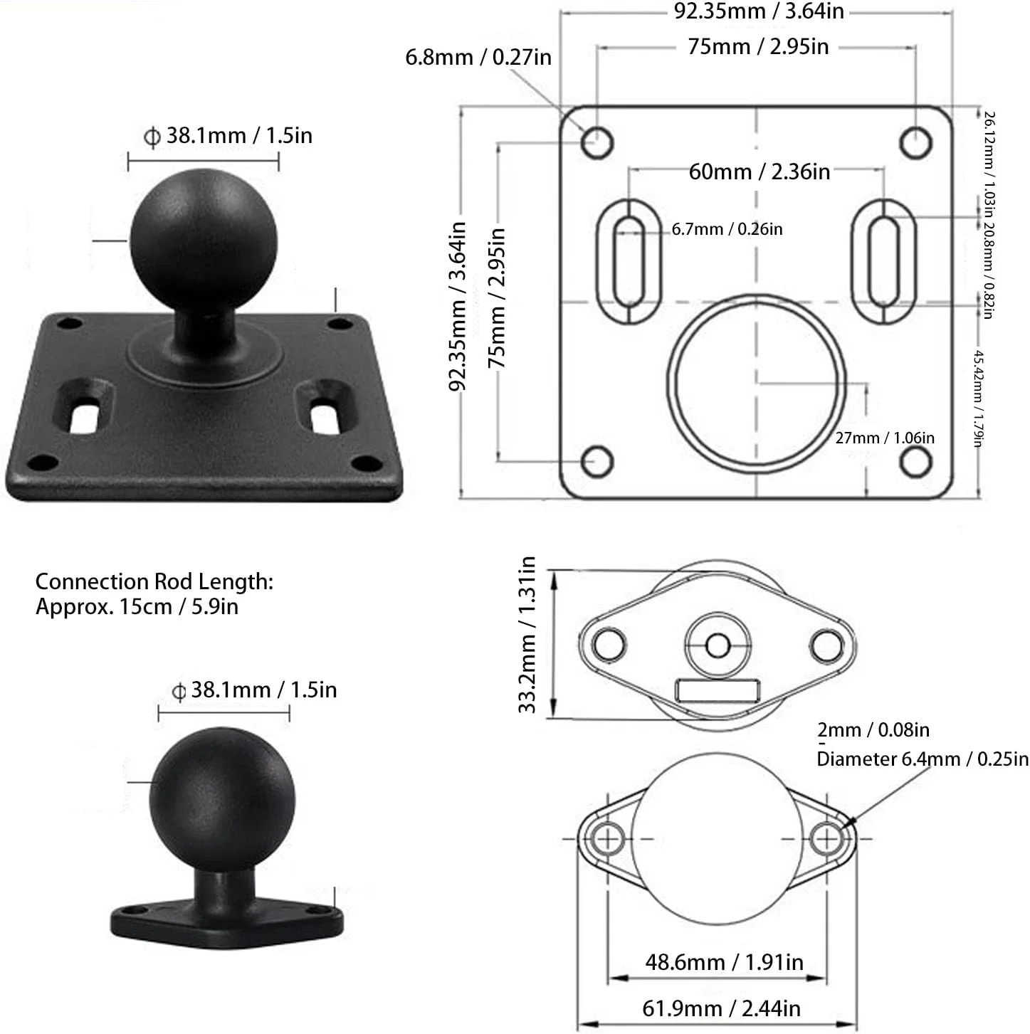 پایه نگهدارنده دو توپی 1.5 اینچی مقاوم با بازوی قابل تنظیم و قفل ایمنی برای تبلت، ماهی یاب، نصب روی قایق و خودرو، آلیاژ آلومینیوم پایه نگهدارنده دو توپی 1.5 اینچی مقاوم با بازوی قابل تنظیم و قفل ایمنی برای تبلت، ماهی یاب، نصب روی قایق و خودرو، آلیاژ آلومینیوم