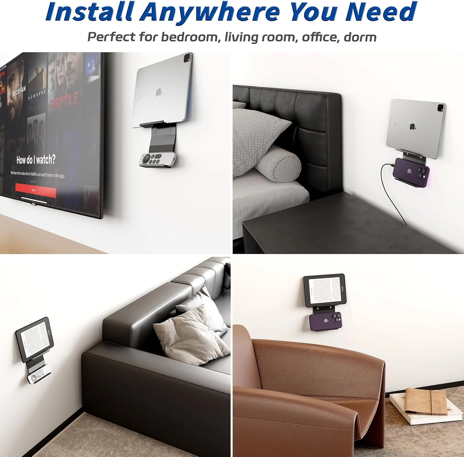 نگهدارنده دیواری sciuU با 2 شیار عمودی برای تلفن همراه، تبلت، کتابخوان الکترونیکی، کنترل از راه دور، نگهدارنده فلزی جهانی برای 2 دستگاه با ضخامت کمتر از 18 میلی متر، نگهدارنده برای خانه، دفتر، اتاق خواب