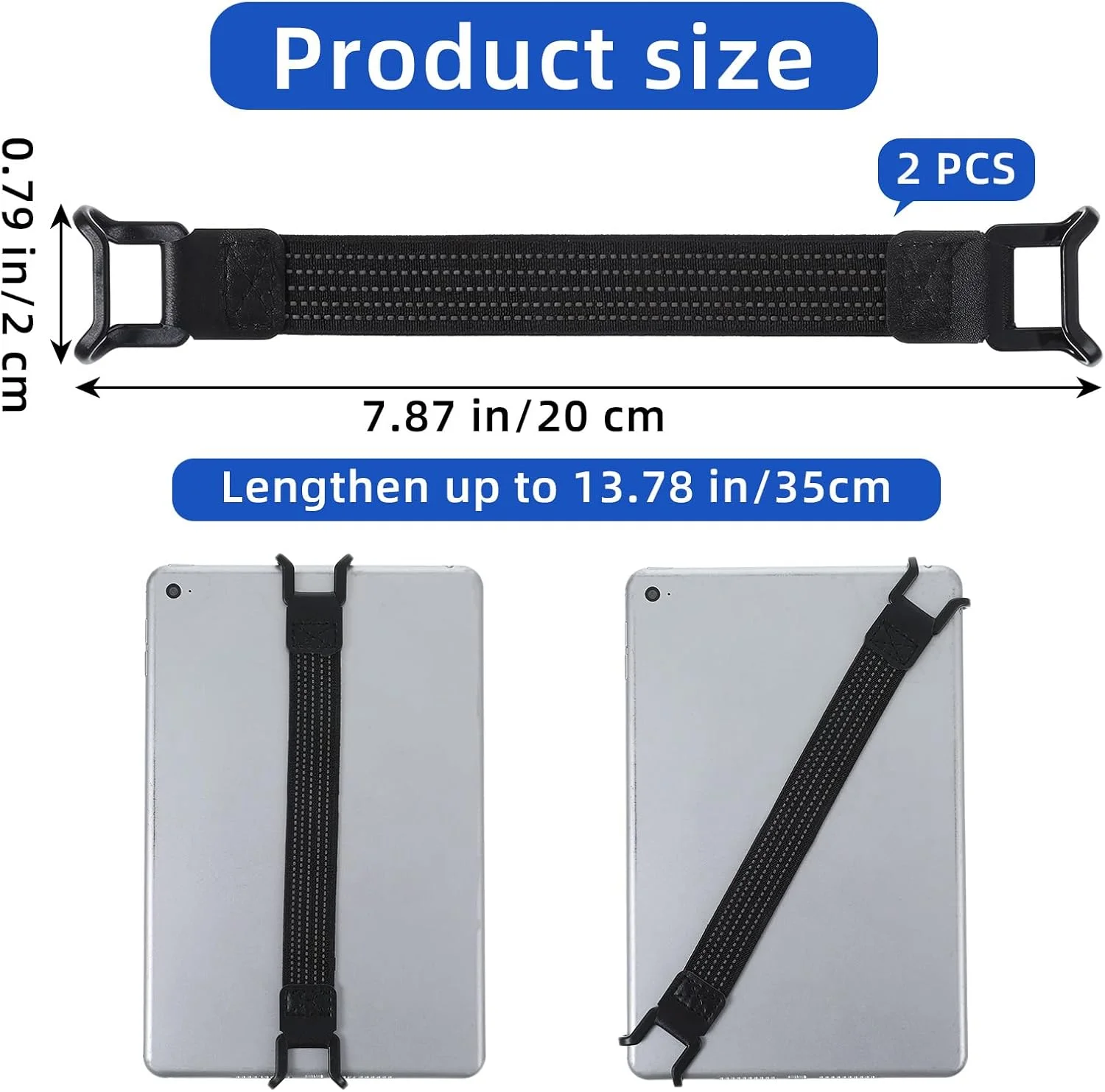 نگهدارنده بند دستی تبلت امنیتی 2 عددی برای تبلت های 7.8 تا 13 اینچی، دسته با نوارهای الاستیک بالا، عملکرد با یک دست، بند ضد افتادن، کمربند الاستیک جهانی برای کتابخوان ها
