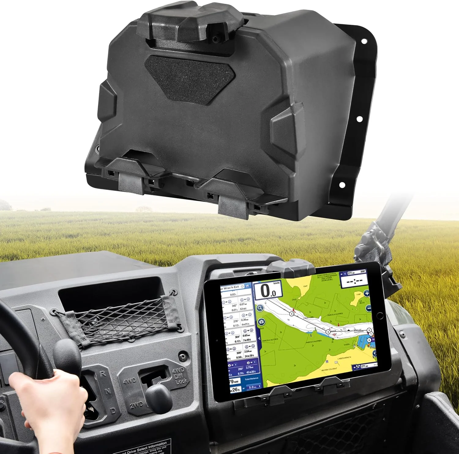 نگهدارنده تبلت و تلفن SAUTVS برای هوندا پایونیر 700 2P 4P 2014-2024، پایه نگهدارنده دستگاه الکترونیکی GPS تبلت تلفن همراه با جعبه ذخیره سازی برای لوازم جانبی هوندا پایونیر 700-2 700-4 2014-2024