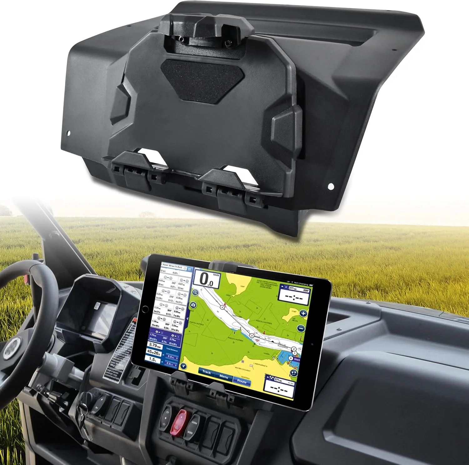 نگهدارنده تبلت و تلفن SAUTVS برای CFMOTO UFORCE 1000/1000 XL 19-24، نگهدارنده دستگاه الکترونیکی براکت نصب GPS Navigator با جعبه ذخیره سازی برای لوازم جانبی CFMOTO UForce 1000 2019-2024/1000 XL 2022-2024