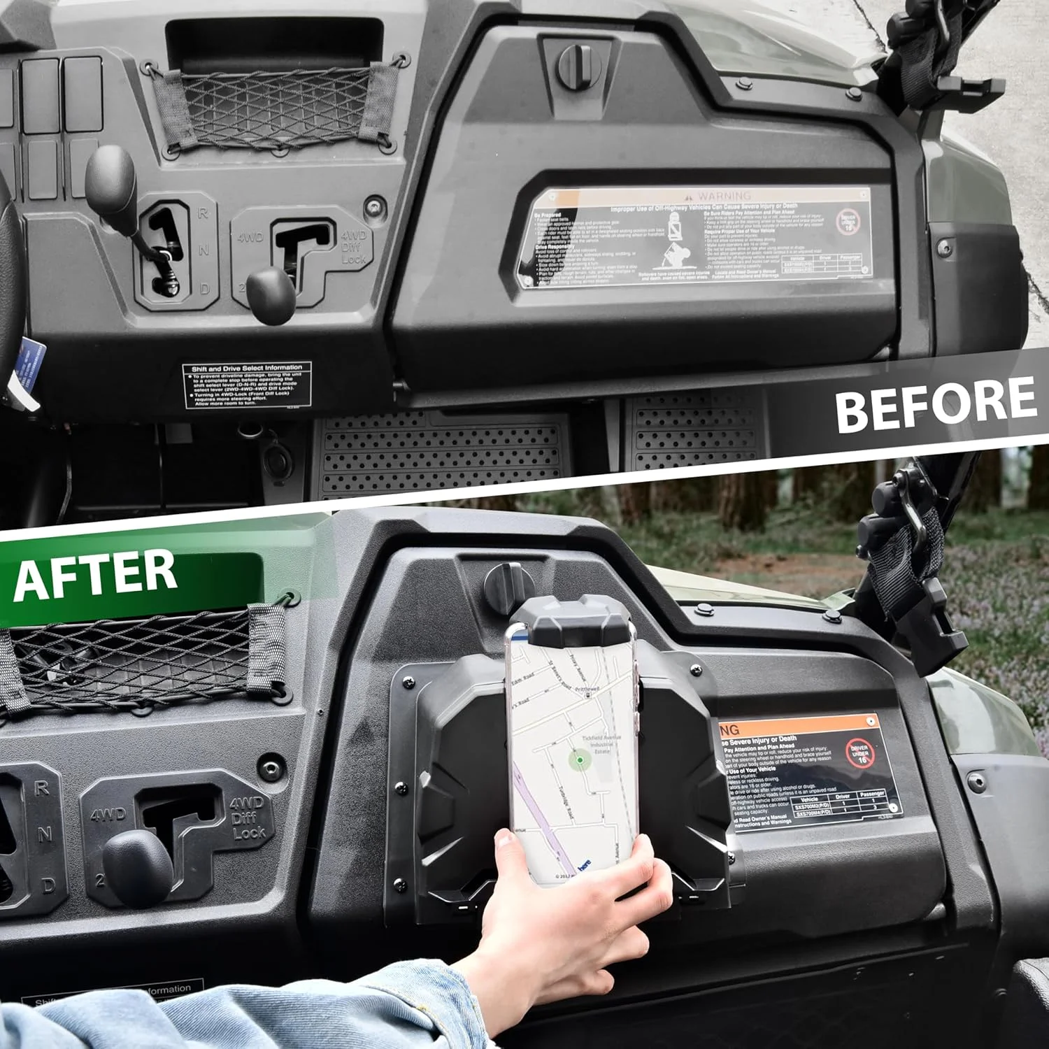 نگهدارنده تبلت و تلفن SAUTVS برای هوندا پایونیر 700 2P 4P 2014-2024، پایه نگهدارنده دستگاه الکترونیکی GPS تبلت تلفن همراه با جعبه ذخیره سازی برای لوازم جانبی هوندا پایونیر 700-2 700-4 2014-2024