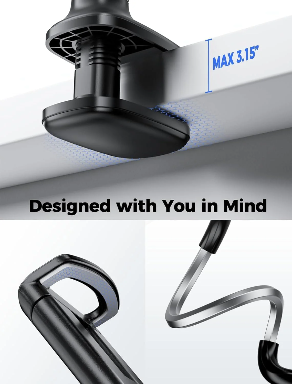 پایه نگهدارنده تبلت گردن غازی: گیره بازوی انعطاف پذیر سازگار با آیپد مینی پرو ایر، کیندل، سوییچ، گلکسی تب و سایر دستگاه های 4.7 تا 11 اینچی - (مشکی)