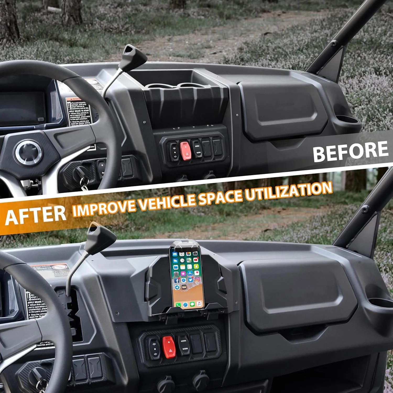 نگهدارنده تبلت و تلفن SAUTVS برای CFMOTO UFORCE 1000/1000 XL 19-24، نگهدارنده دستگاه الکترونیکی براکت نصب GPS Navigator با جعبه ذخیره سازی برای لوازم جانبی CFMOTO UForce 1000 2019-2024/1000 XL 2022-2024 نگهدارنده تبلت و تلفن SAUTVS برای CFMOTO UFORCE 1000/1000 XL 19-24، نگهدارنده دستگاه الکترونیکی براکت نصب GPS Navigator با جعبه ذخیره سازی برای لوازم جانبی CFMOTO UForce 1000 2019-2024/1000 XL 2022-2024