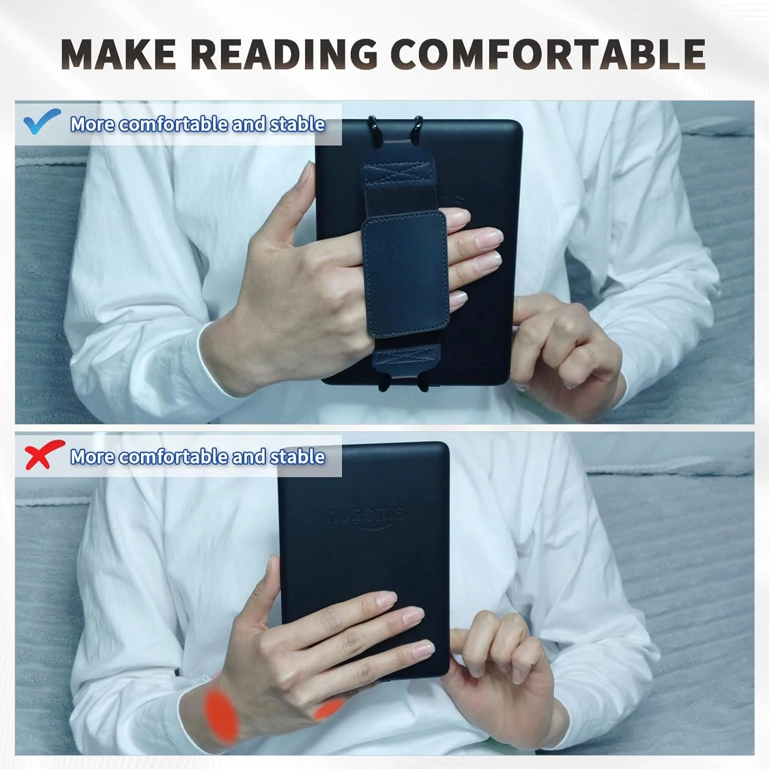 بند دستی ایمن برای کیندل و تبلت های 6-7 اینچی، دسته نگهدارنده برای تبلت های کتابخوان الکترونیکی فایر - کوبو/ویاگا/لنوو/سونی کیندل (آبی رویال)