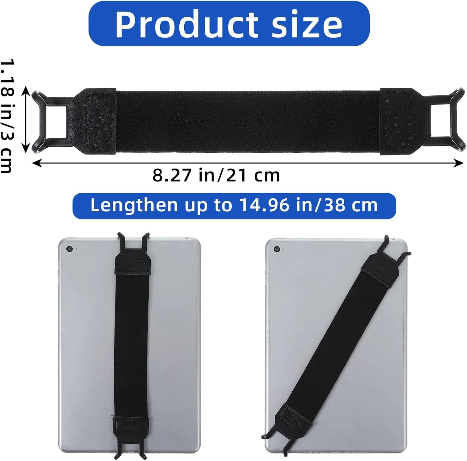 نگهدارنده بند دستی تبلت، نگهدارنده ایمن و جهانی تبلت، بند انگشتی با کشسانی بالا، لوازم جانبی، بند سبک و چند منظوره، قابل کشش تا 21-38 سانتی متر برای کتابخوان ها