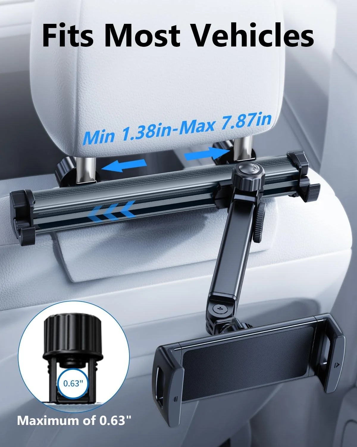 پایه نگهدارنده تبلت صندلی عقب خودرو QATSBASF، [بازوی کشویی] مدل 2025 قابل تنظیم برای صندلی عقب، لوازم ضروری سفر جاده ای برای کودکان، مناسب برای آیپد پرو، ایر، سامسونگ، دستگاه های 4.7-12.9 اینچی، نقره ای مشکی
