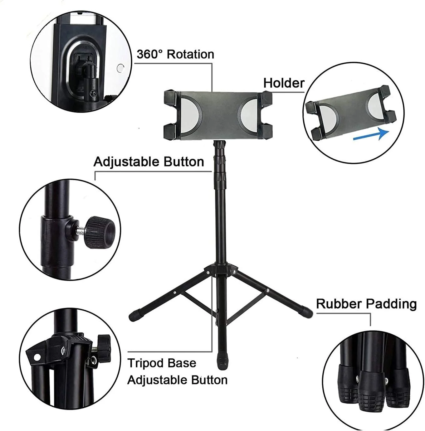 پایه نگهدارنده تبلت پرومِیج به همراه سه پایه قابل تنظیم | دارای پایه نگهدارنده با قابلیت چرخش 360 درجه برای Apple iPad Pro 12.9", Pro 11", Pro 10.5", Pro 9.7", iPad Mini (مناسب برای تبلت های 7 تا 13 اینچی) پایه نگهدارنده تبلت پرومِیج به همراه سه پایه قابل تنظیم | دارای پایه نگهدارنده با قابلیت چرخش 360 درجه برای Apple iPad Pro 12.9", Pro 11", Pro 10.5", Pro 9.7", iPad Mini (مناسب برای تبلت های 7 تا 13 اینچی)