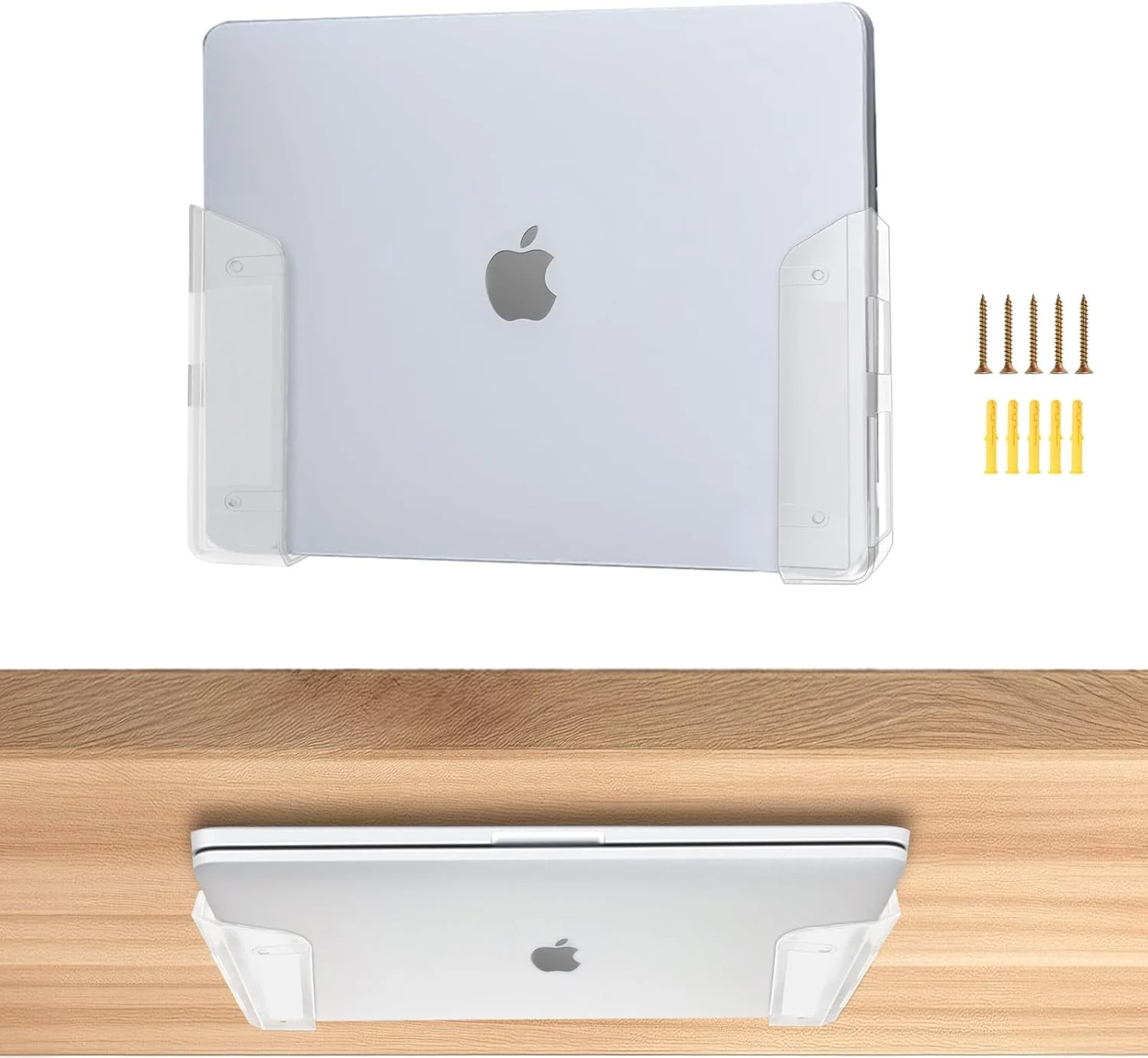 نگهدارنده لپ‌تاپ زیر میزی، نگهدارنده دیواری لپ‌تاپ شفاف با سیلیکون ضد خش، قفسه صرفه‌جویی در فضا برای دستگاه‌های با ضخامت 28 میلی‌متر/1.1 اینچ، سازگار با مک‌بوک، مینی سرفیس، آی‌پد و غیره