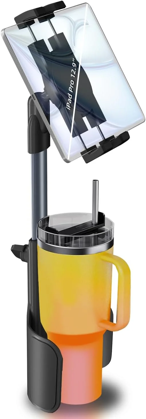 پایه تبلت 3 در 1 برای خودرو، مناسب برای جا لیوانی خودرو، میله آلیاژ آلومینیوم مستحکم، نگهدارنده تبلت، لوازم جانبی مسافرتی خودرو برای تمام آیپدهای 4.7 تا 12.9 اینچی