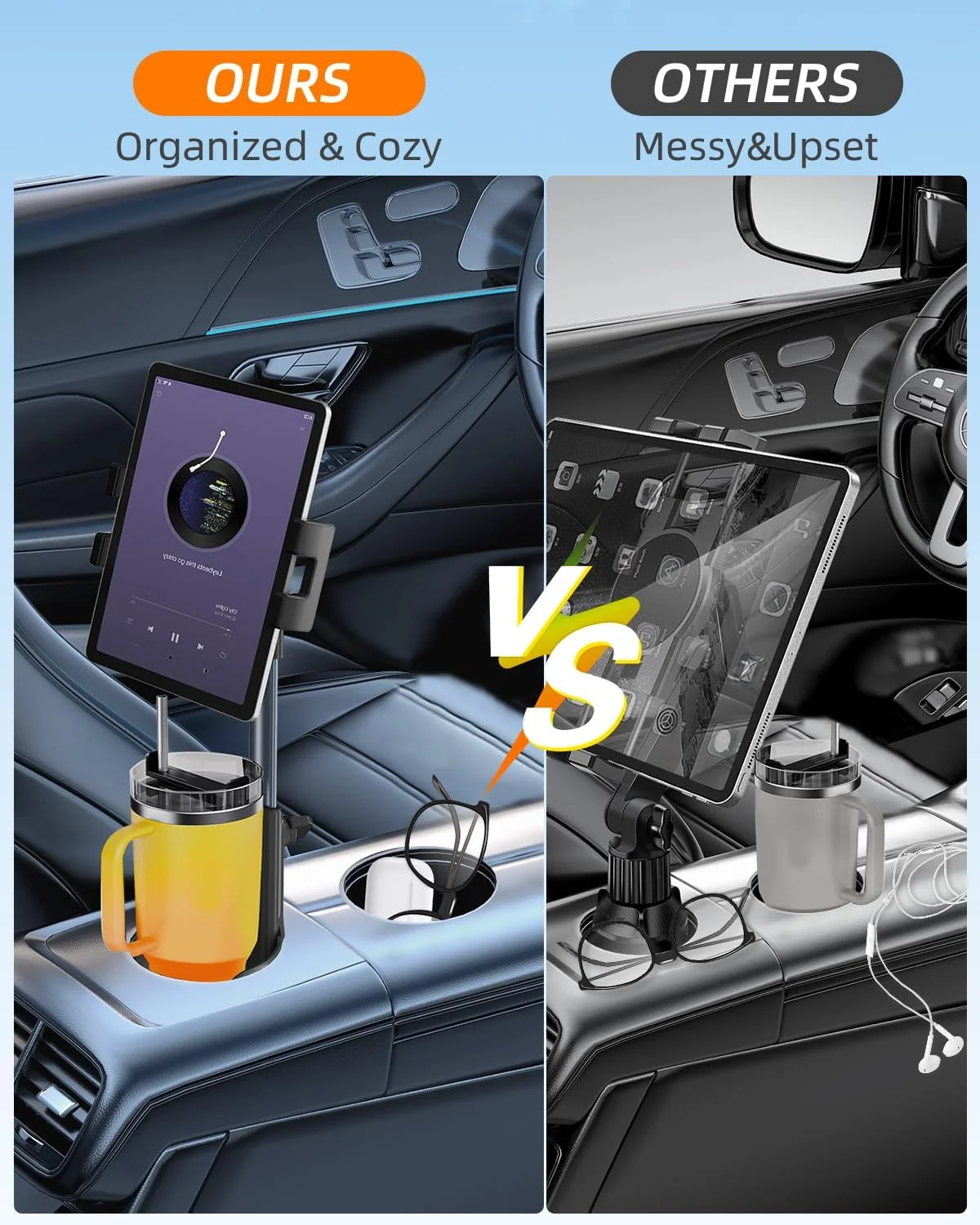پایه تبلت 3 در 1 برای خودرو، مناسب برای جا لیوانی خودرو، میله آلیاژ آلومینیوم مستحکم، نگهدارنده تبلت، لوازم جانبی مسافرتی خودرو برای تمام آیپدهای 4.7 تا 12.9 اینچی