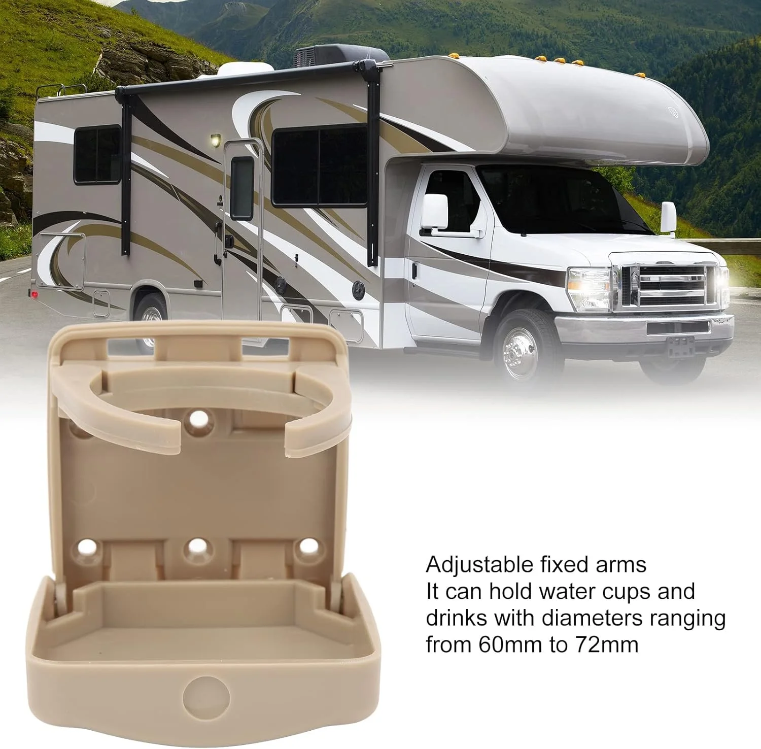 جا لیوانی تاشو خودرو با بازوهای نگهدارنده قابل تنظیم، جا لیوانی درب خودرو برای قایق، ون، اتومبیل های مسافرتی (بژ)