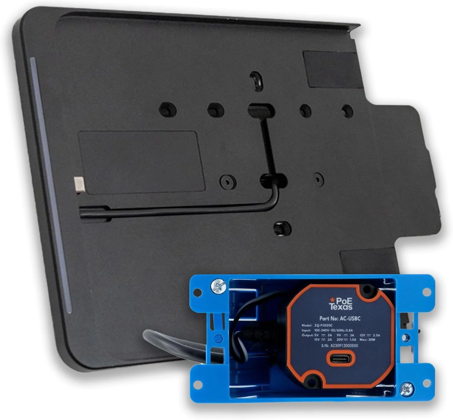 پایه دیواری آیپد نسل دهم PoE Texas با نشانگر وضعیت LED، آلومینیوم مشکی، داک تبلت نمایشگر اتاق کنفرانس با برنامه Dash - همراه با آداپتور AC-USBC و پایه دیواری پایه دیواری آیپد نسل دهم PoE Texas با نشانگر وضعیت LED، آلومینیوم مشکی، داک تبلت نمایشگر اتاق کنفرانس با برنامه Dash - همراه با آداپتور AC-USBC و پایه دیواری