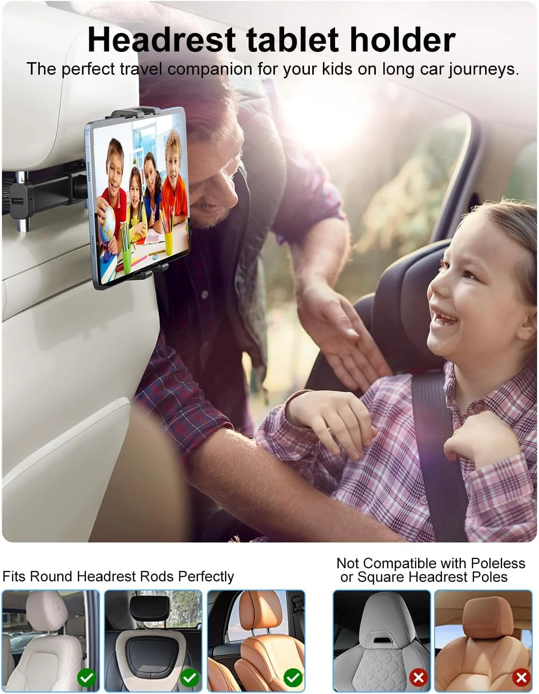 نگهدارنده تبلت صندلی عقب خودرو PLDHPRO، پایه تبلت برای پشت صندلی خودرو برای کودکان، لوازم ضروری سفر جاده ای سازگار با آیفون، آیپد، گلکسی تب، دستگاه های 5.1 تا 15.6 اینچی، لوازم جانبی ضروری پشت سری مسافرتی
