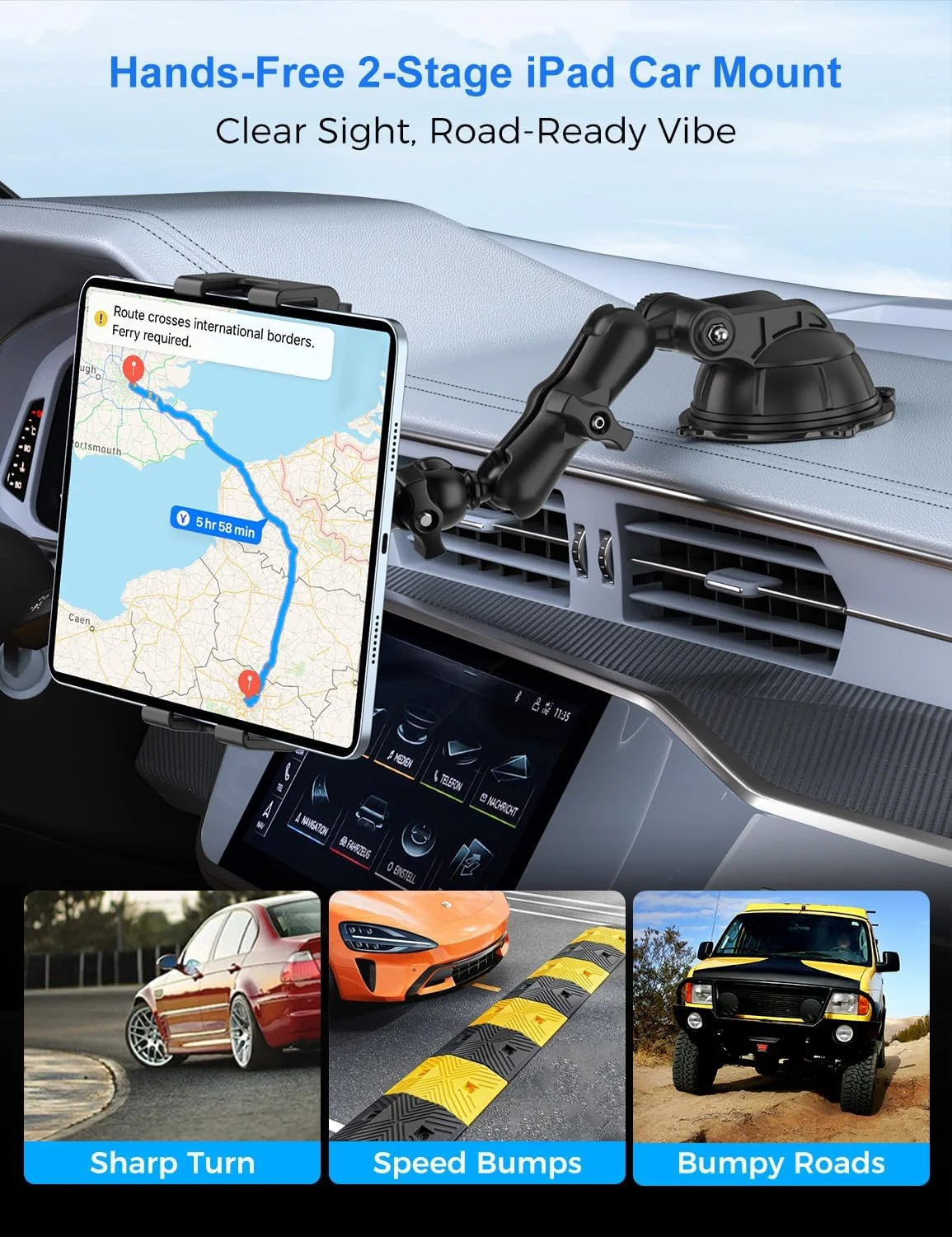 پایه تبلت PLDHPRO برای داشبورد خودرو، پایه نگهدارنده آیپد دو مرحله ای برای شیشه جلو داشبورد با مکنده خلاء سازگار با تلفن 5.1 تا 15.6 اینچی، لوازم جانبی کامیون