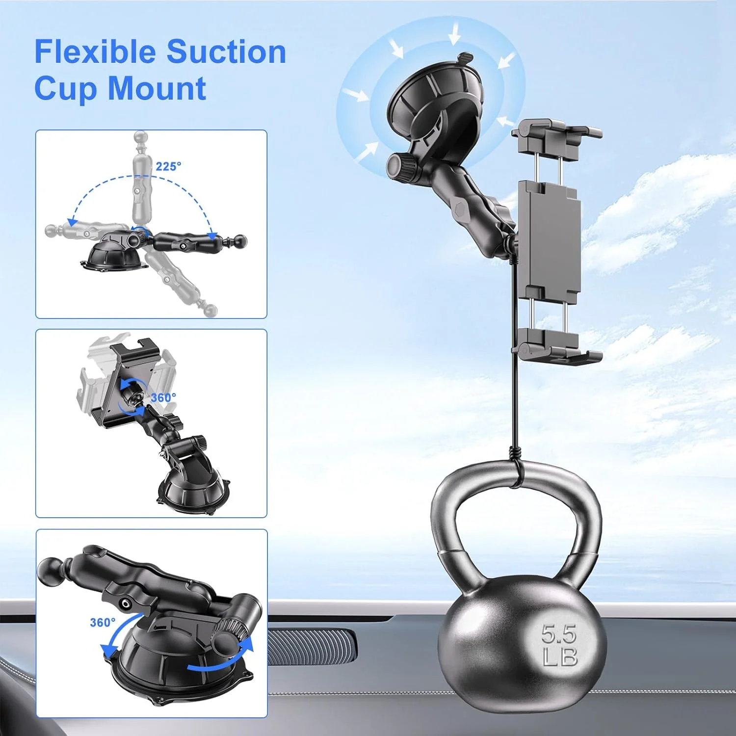 پایه تبلت PLDHPRO برای داشبورد و شیشه جلوی خودرو، پایه نگهدارنده مکنده جهانی آیپد برای تلفن ها و تبلت های 5.1 تا 15.6 اینچی سازگار با آیفون، آیپد، گلکسی تب، تبلت های اندروید