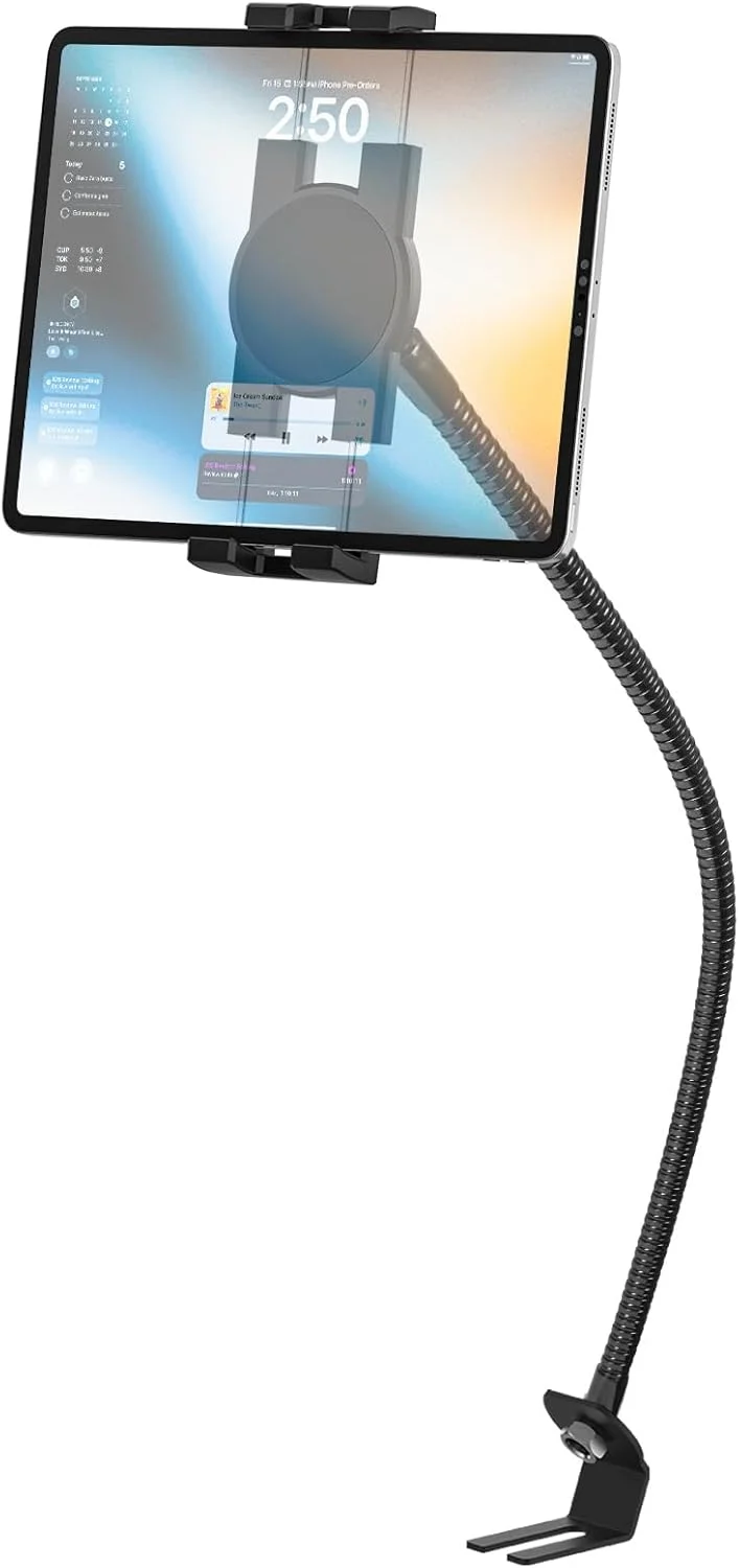 پایه نگهدارنده تبلت و موبایل برای ریل صندلی خودرو/کامیون مناسب برای دستگاه‌های 4.7 تا 12.9 اینچی - پایه گردن غازی قابل تنظیم برای کف خودرو، سازگار با آیپد پرو/ایر/مینی، گلکسی تب، آیفون، تبلت‌ها